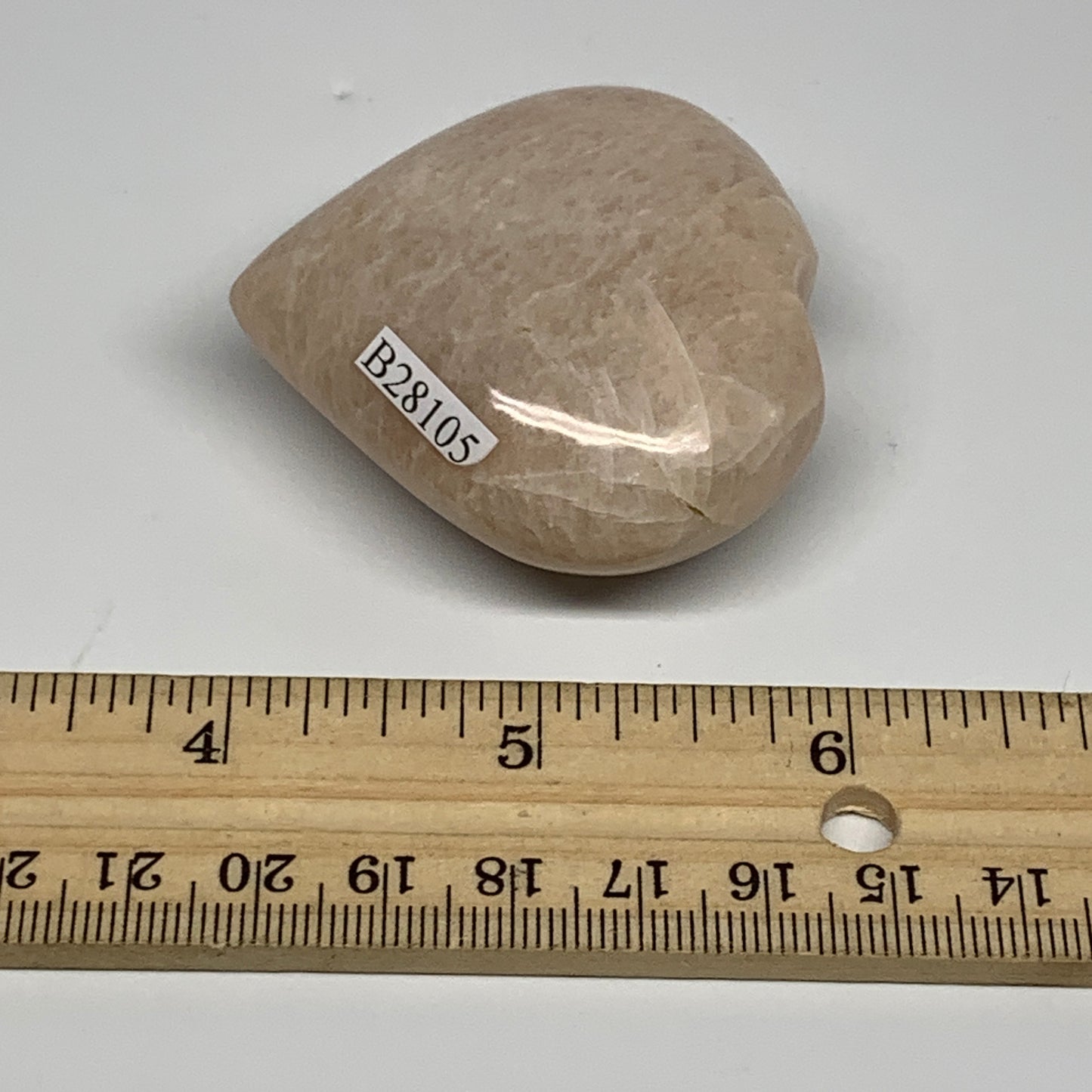 80.1g, 2"x2.1"x0.9", Peach Moonstone Heart Crystal Polished Gemstone, B28105