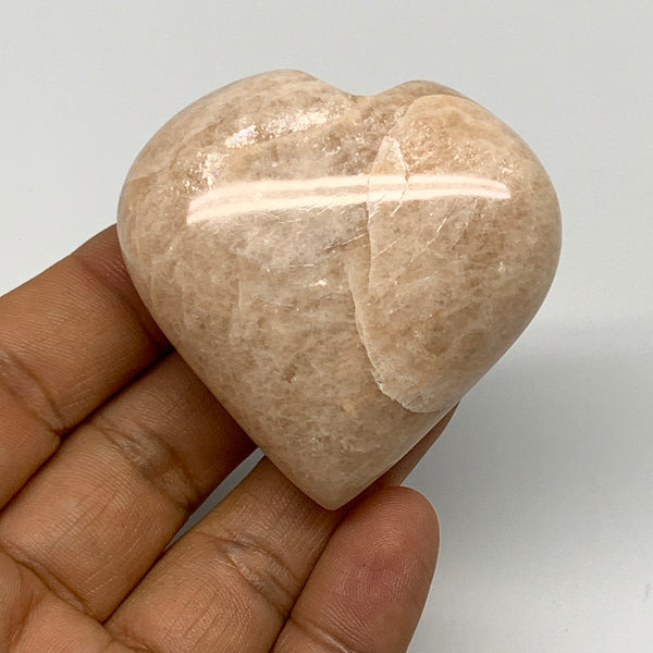 84.7g, 2.1"x2.2"x0.9", Peach Moonstone Heart Crystal Polished Gemstone, B28107