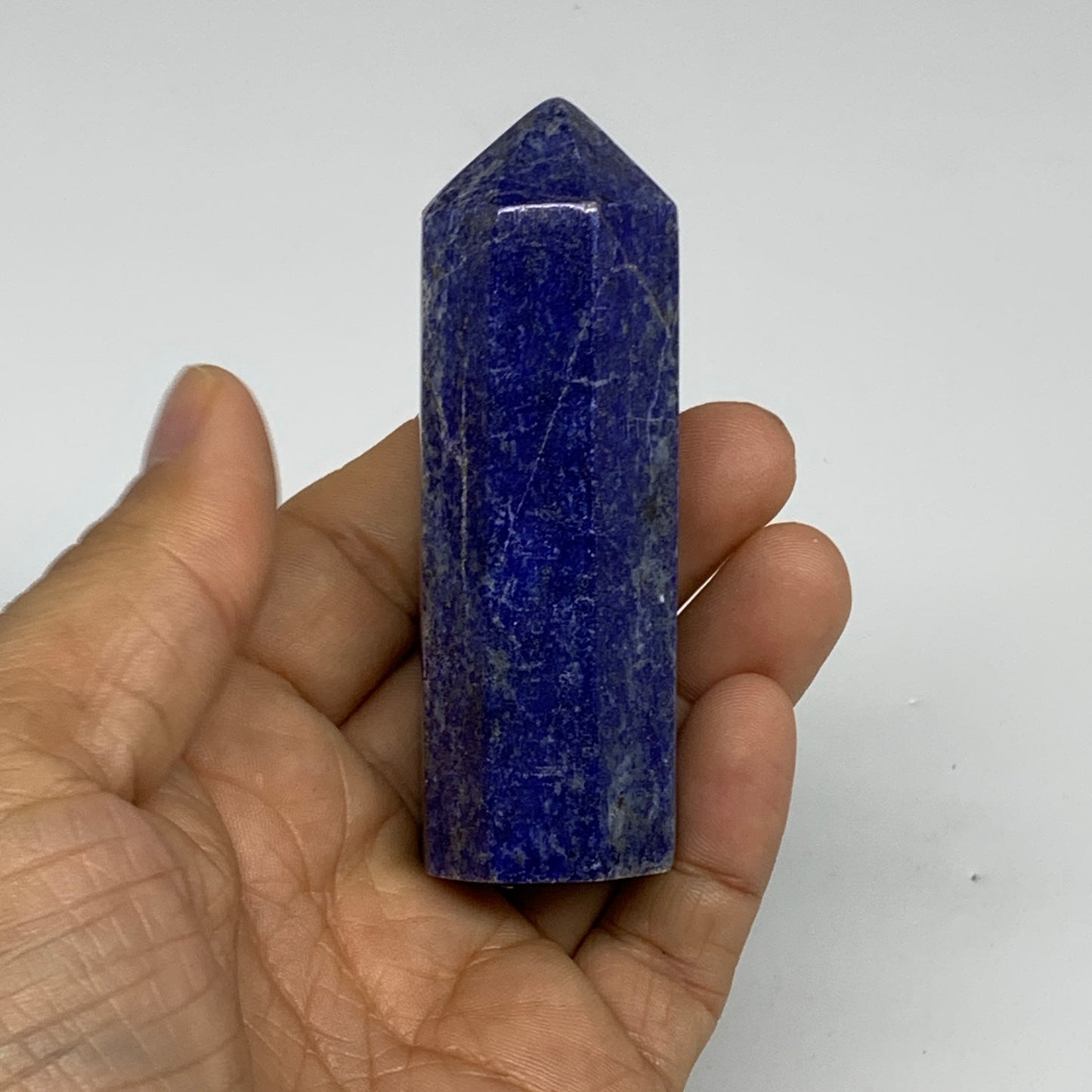 132.2g, 3.1"x1", Natural Lapis Lazuli Tower Point Obelisk Afghanistan,B30382