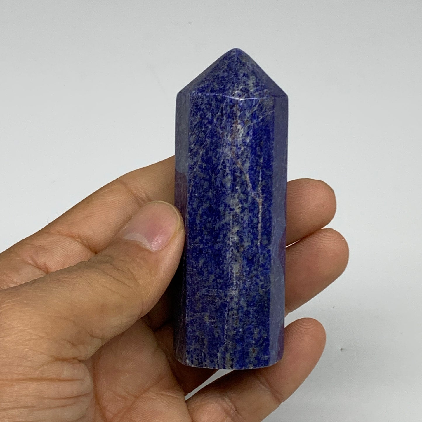 132.2g, 3.1"x1", Natural Lapis Lazuli Tower Point Obelisk Afghanistan,B30382