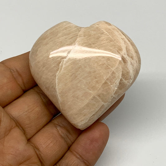 84.4g, 2.1"x2.2"x0.9", Peach Moonstone Heart Crystal Polished Gemstone, B28108