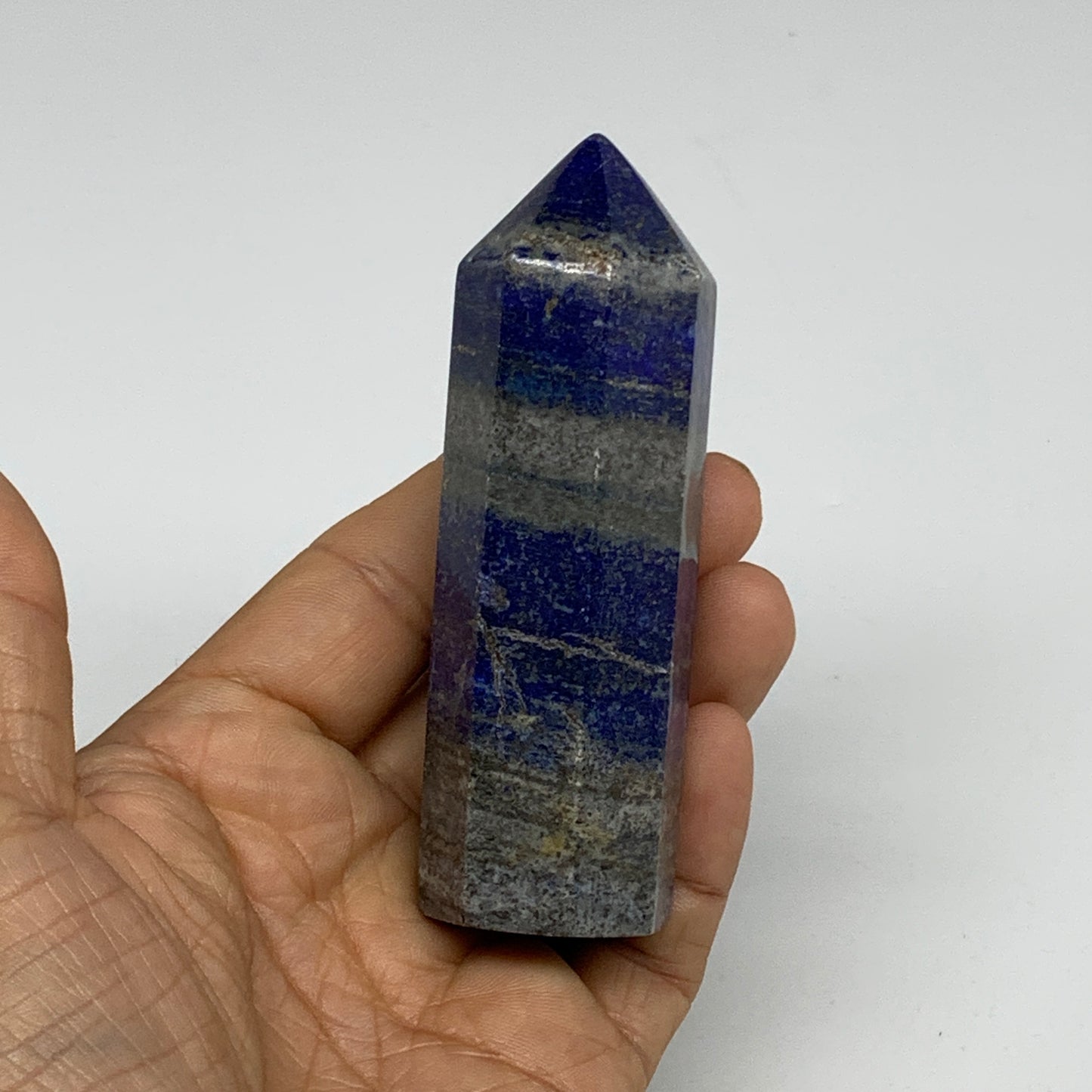 174.4g, 3.6"x1.1", Natural Lapis Lazuli Tower Point Obelisk Afghanistan,B30383