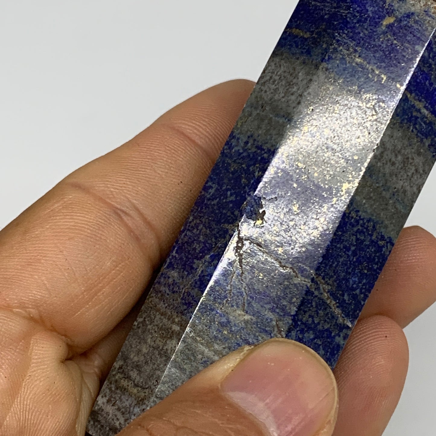 174.4g, 3.6"x1.1", Natural Lapis Lazuli Tower Point Obelisk Afghanistan,B30383