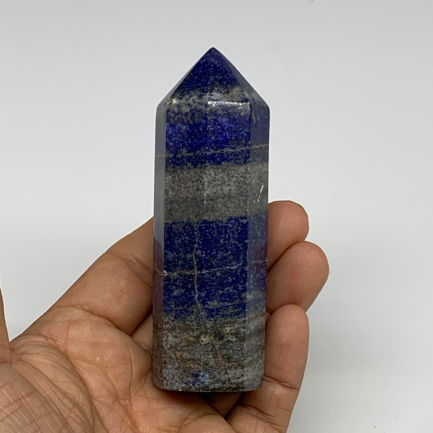 174.4g, 3.6"x1.1", Natural Lapis Lazuli Tower Point Obelisk Afghanistan,B30383