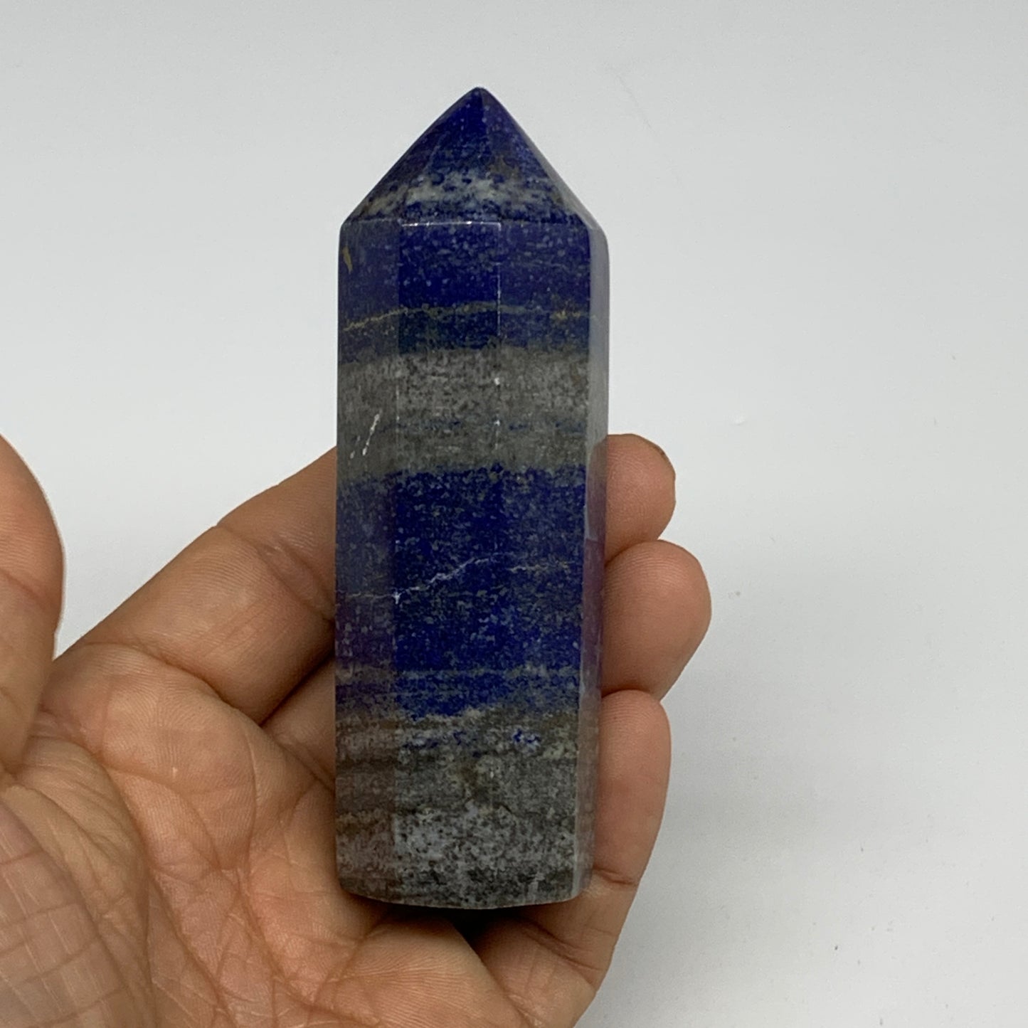 174.4g, 3.6"x1.1", Natural Lapis Lazuli Tower Point Obelisk Afghanistan,B30383