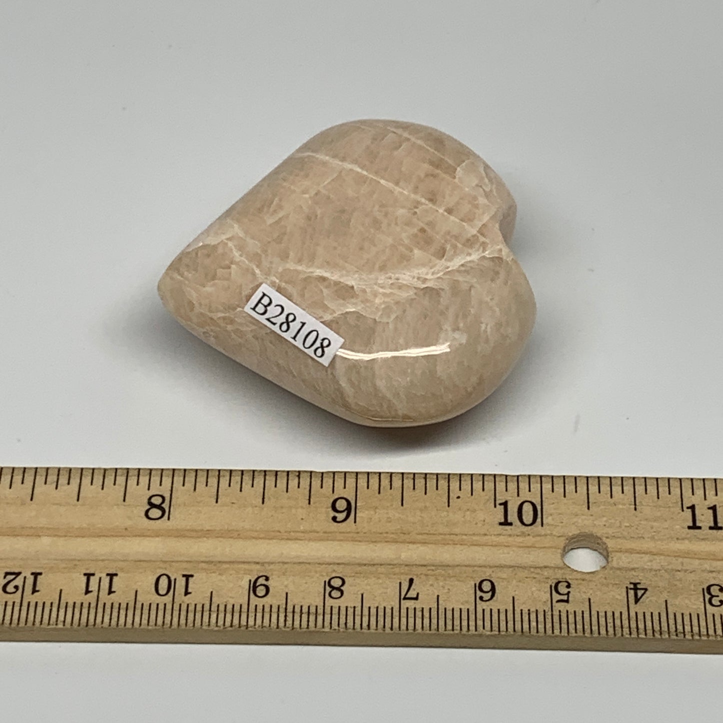 84.4g, 2.1"x2.2"x0.9", Peach Moonstone Heart Crystal Polished Gemstone, B28108