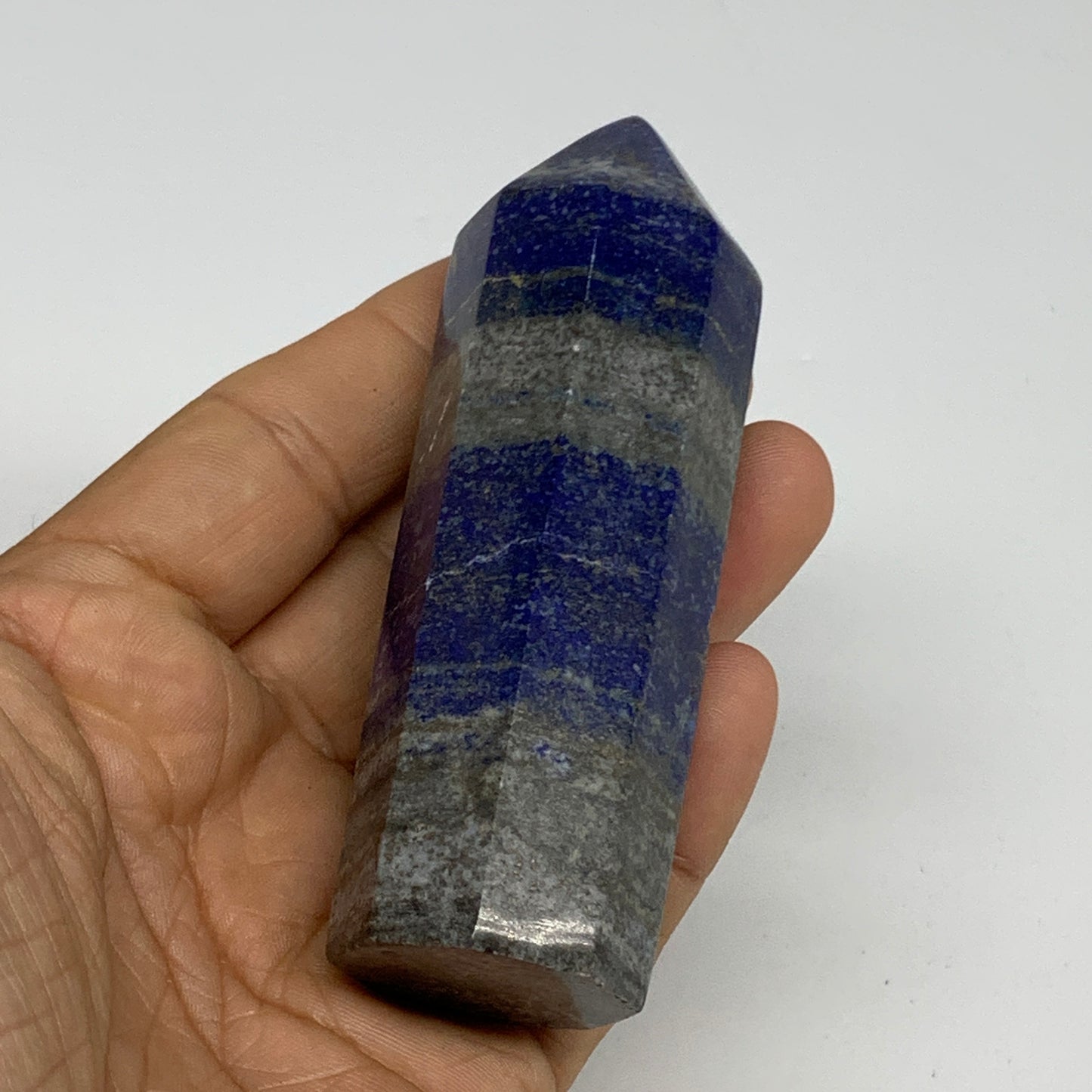 174.4g, 3.6"x1.1", Natural Lapis Lazuli Tower Point Obelisk Afghanistan,B30383