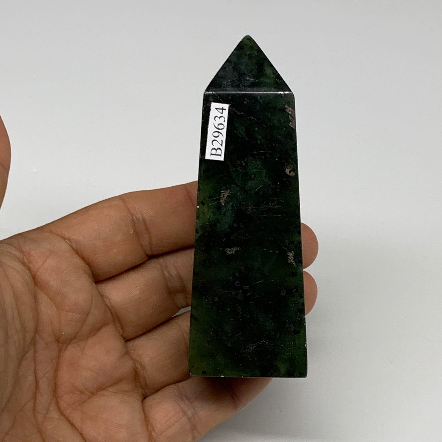 164g, 3.6"x1.3"x1.2", Serpentine Point Tower Obelisk Crystal @Pakistan, B29634