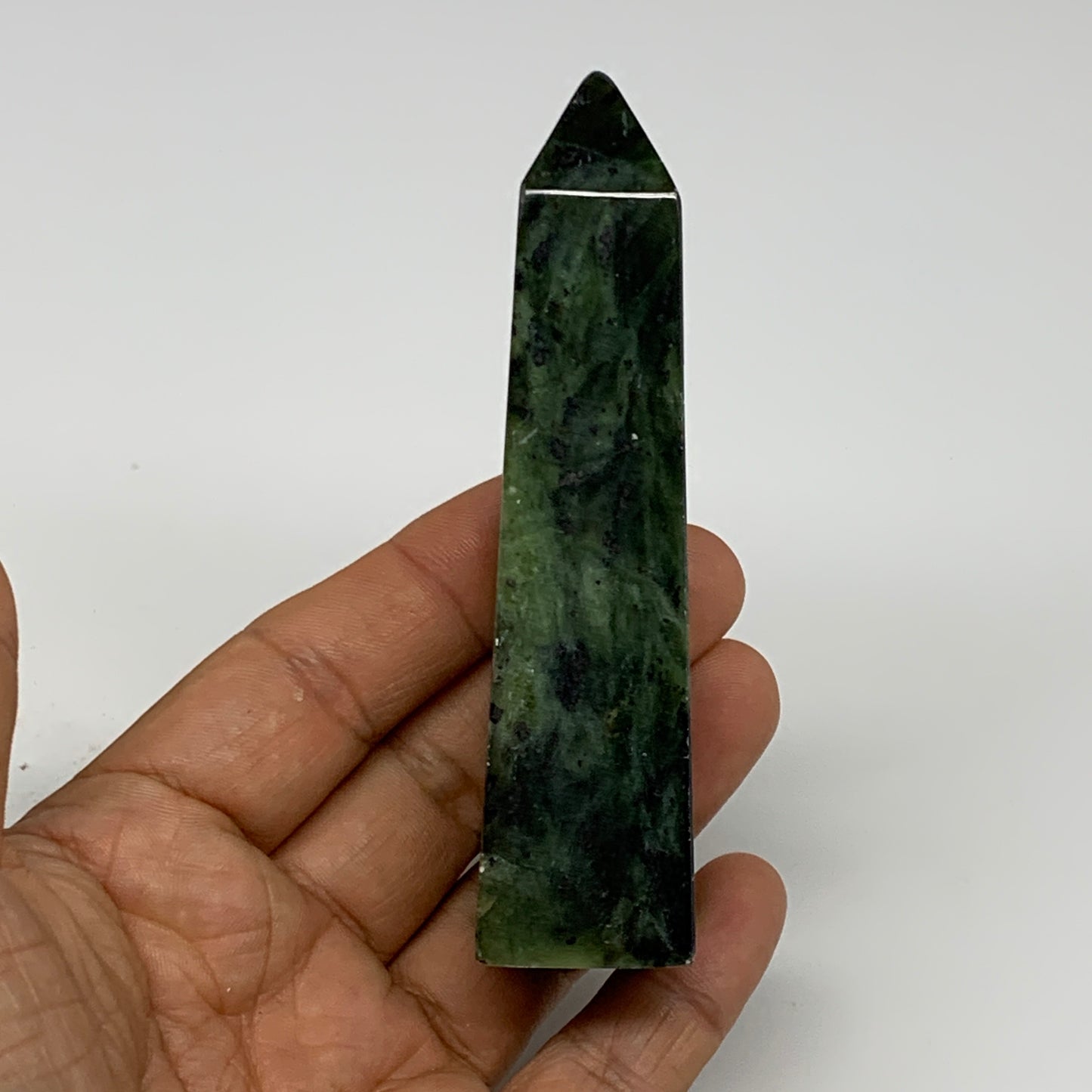 110.3g, 3.8"x1.1"x0.9", Serpentine Point Tower Obelisk Crystal @Pakistan, B29645