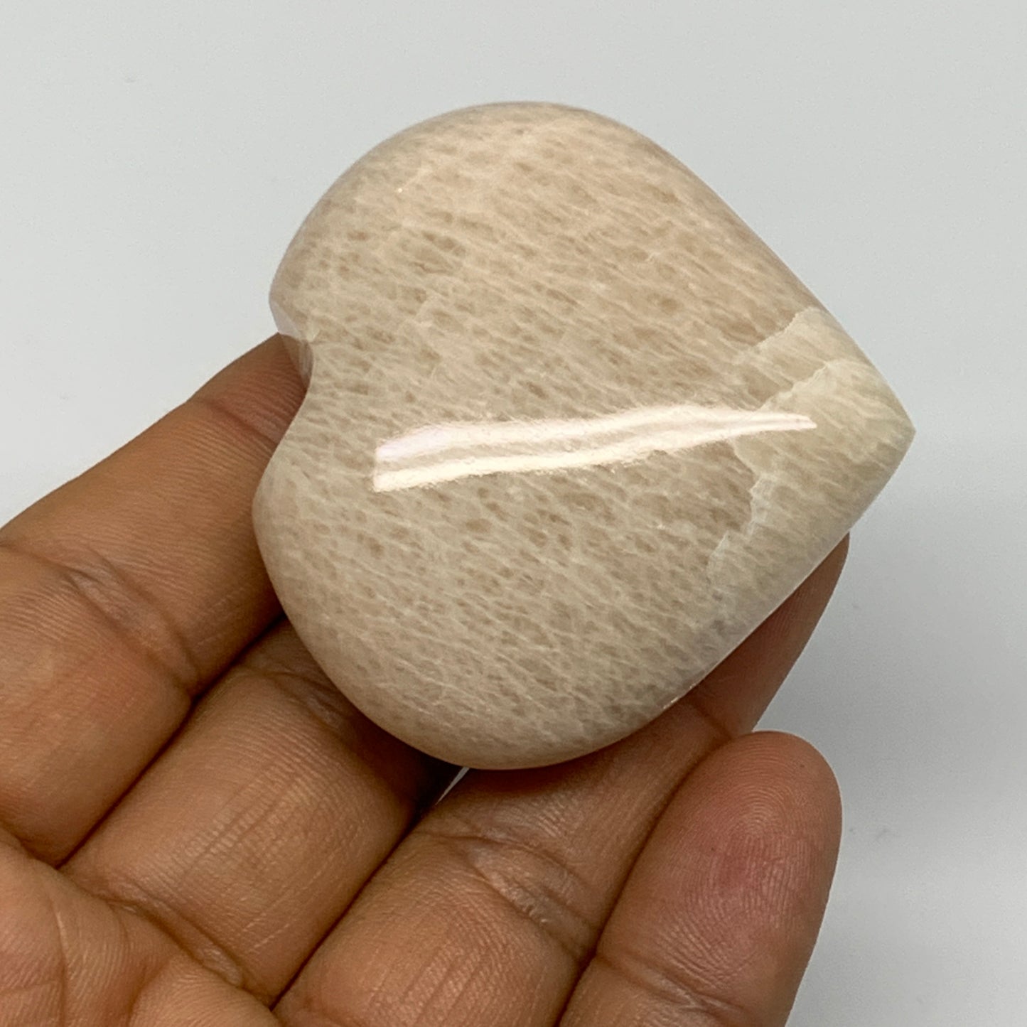 64.4g, 1.9"x2"x0.8", Peach Moonstone Heart Crystal Polished Gemstone, B28111