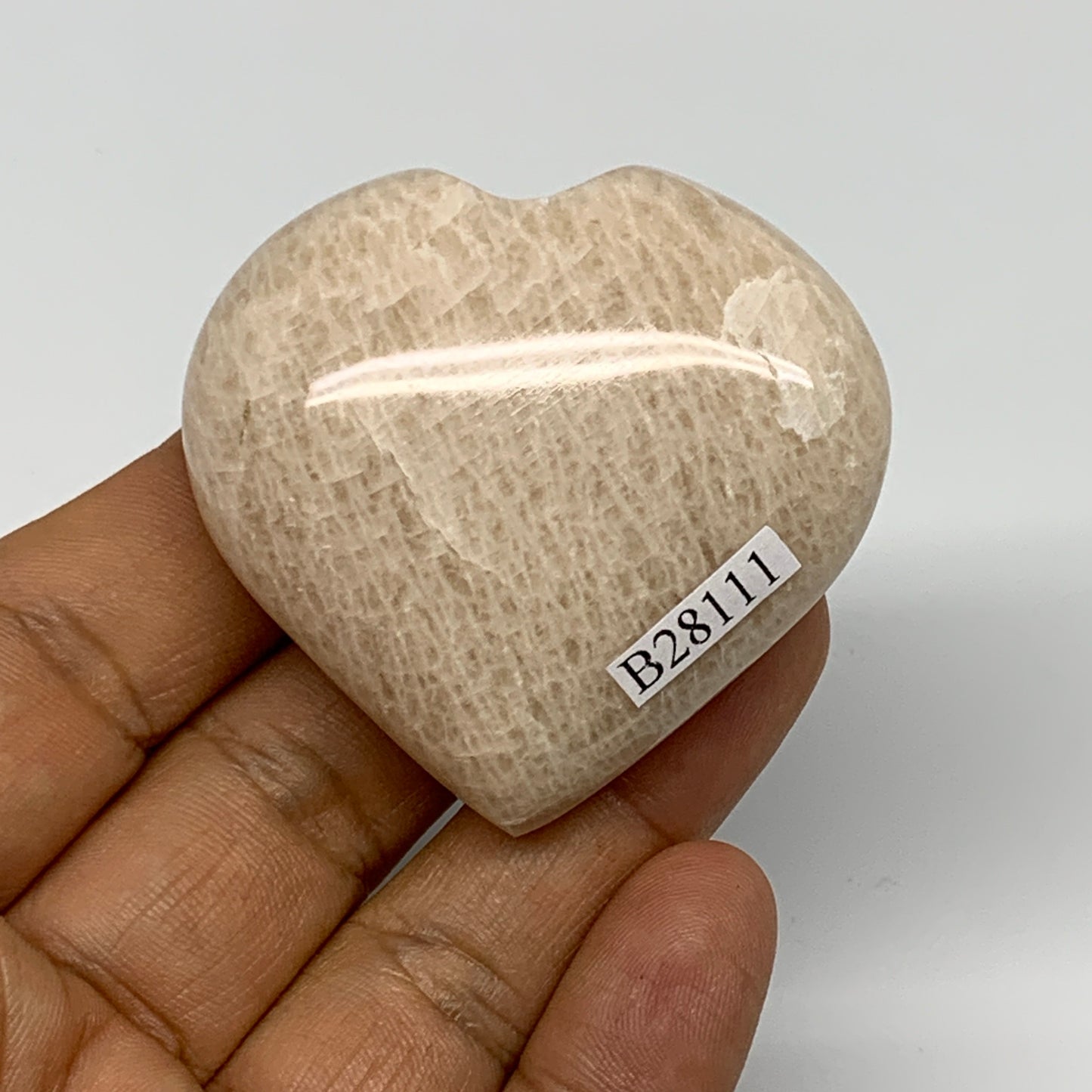 64.4g, 1.9"x2"x0.8", Peach Moonstone Heart Crystal Polished Gemstone, B28111