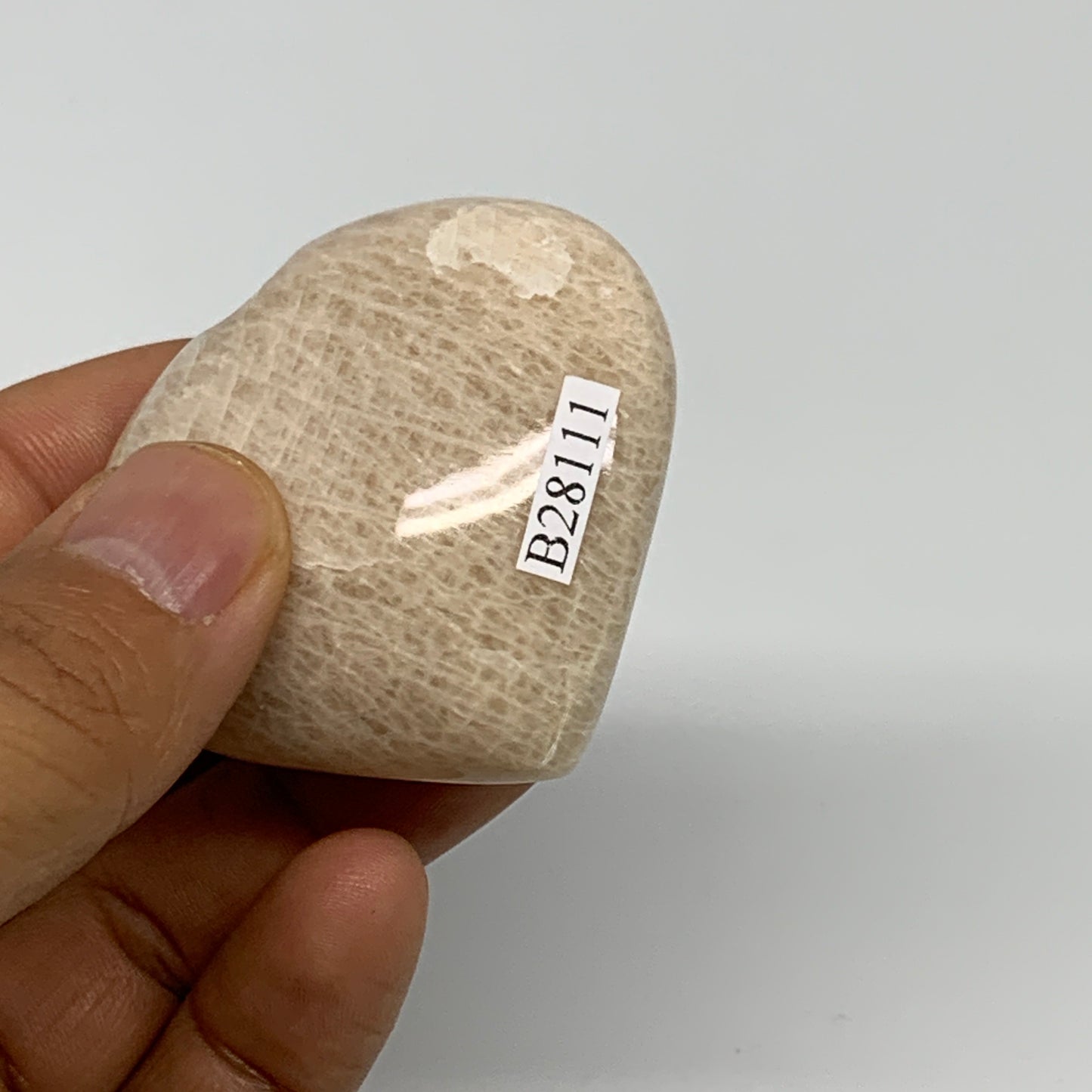 64.4g, 1.9"x2"x0.8", Peach Moonstone Heart Crystal Polished Gemstone, B28111