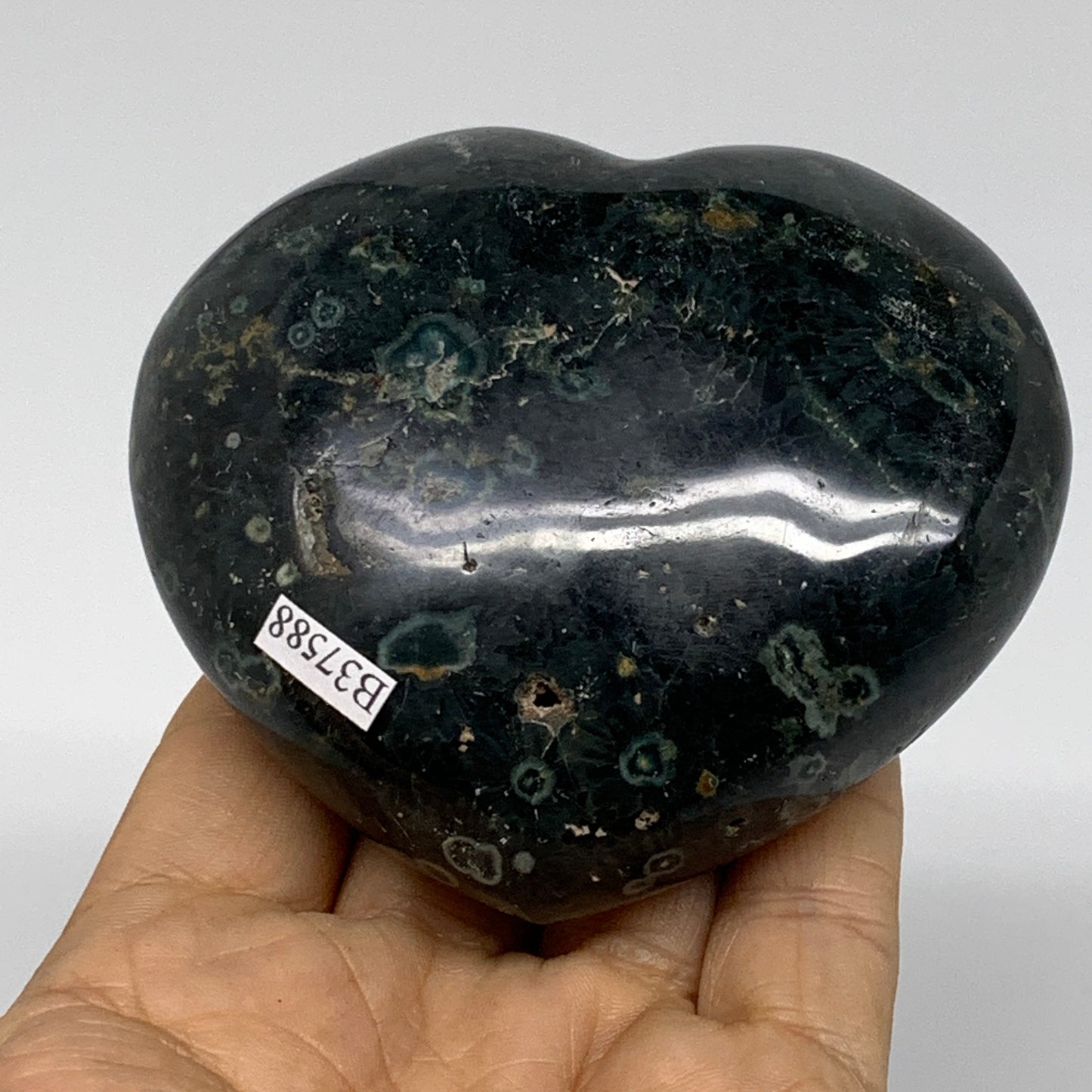 0.73 lbs, 3"x3.4"x1.5", Kambaba Jasper Heart Crocodile Polished Crystal, B37588