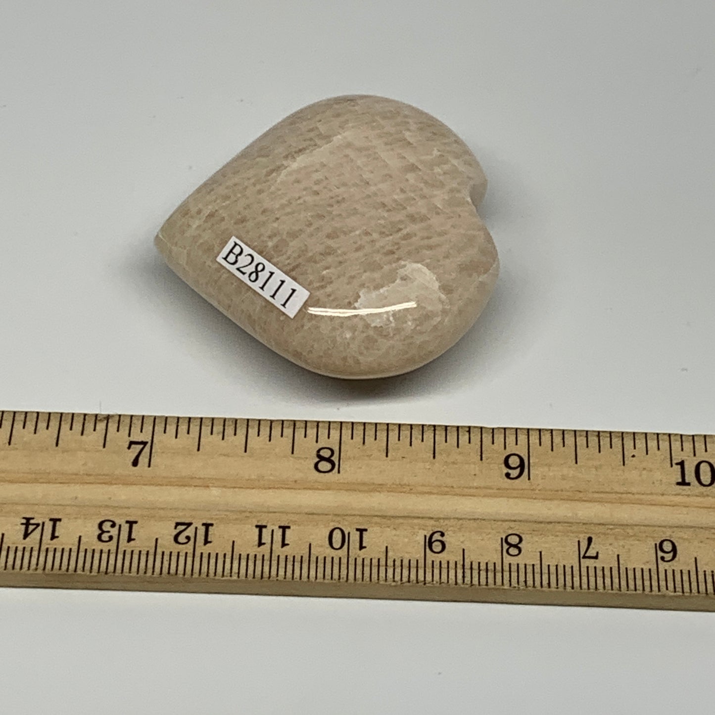 64.4g, 1.9"x2"x0.8", Peach Moonstone Heart Crystal Polished Gemstone, B28111