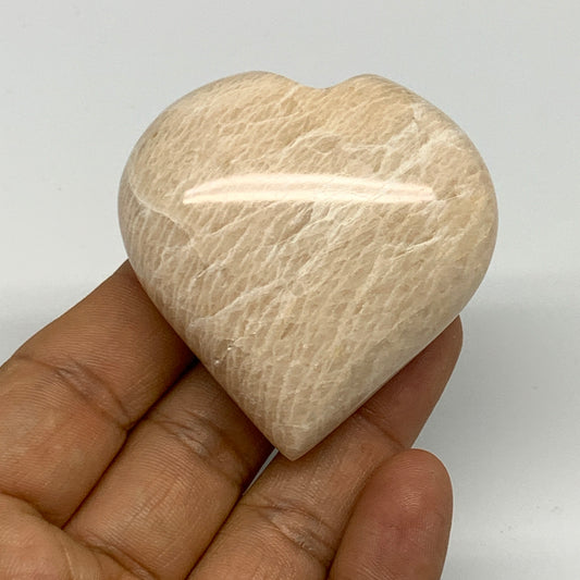 88.9g, 2.2"x2.1"x1", Peach Moonstone Heart Crystal Polished Gemstone, B28112