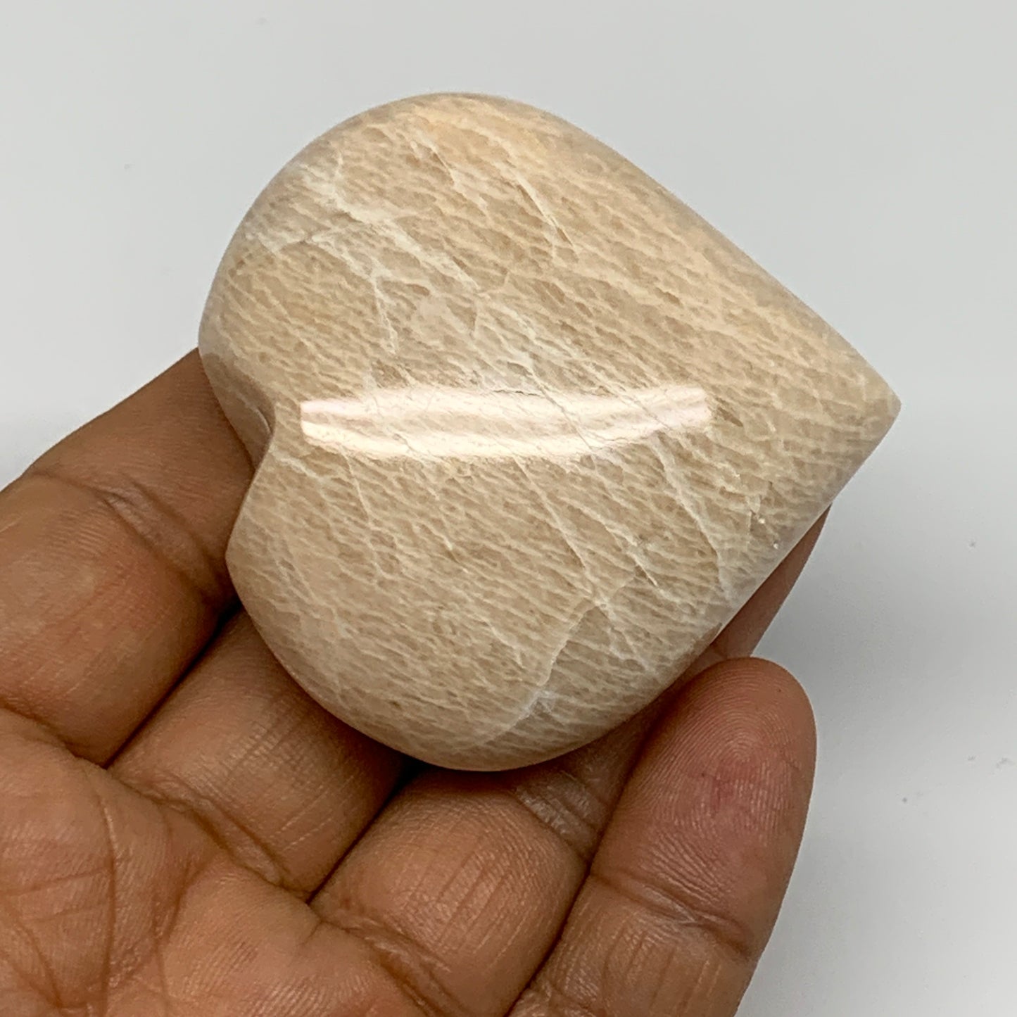 88.9g, 2.2"x2.1"x1", Peach Moonstone Heart Crystal Polished Gemstone, B28112