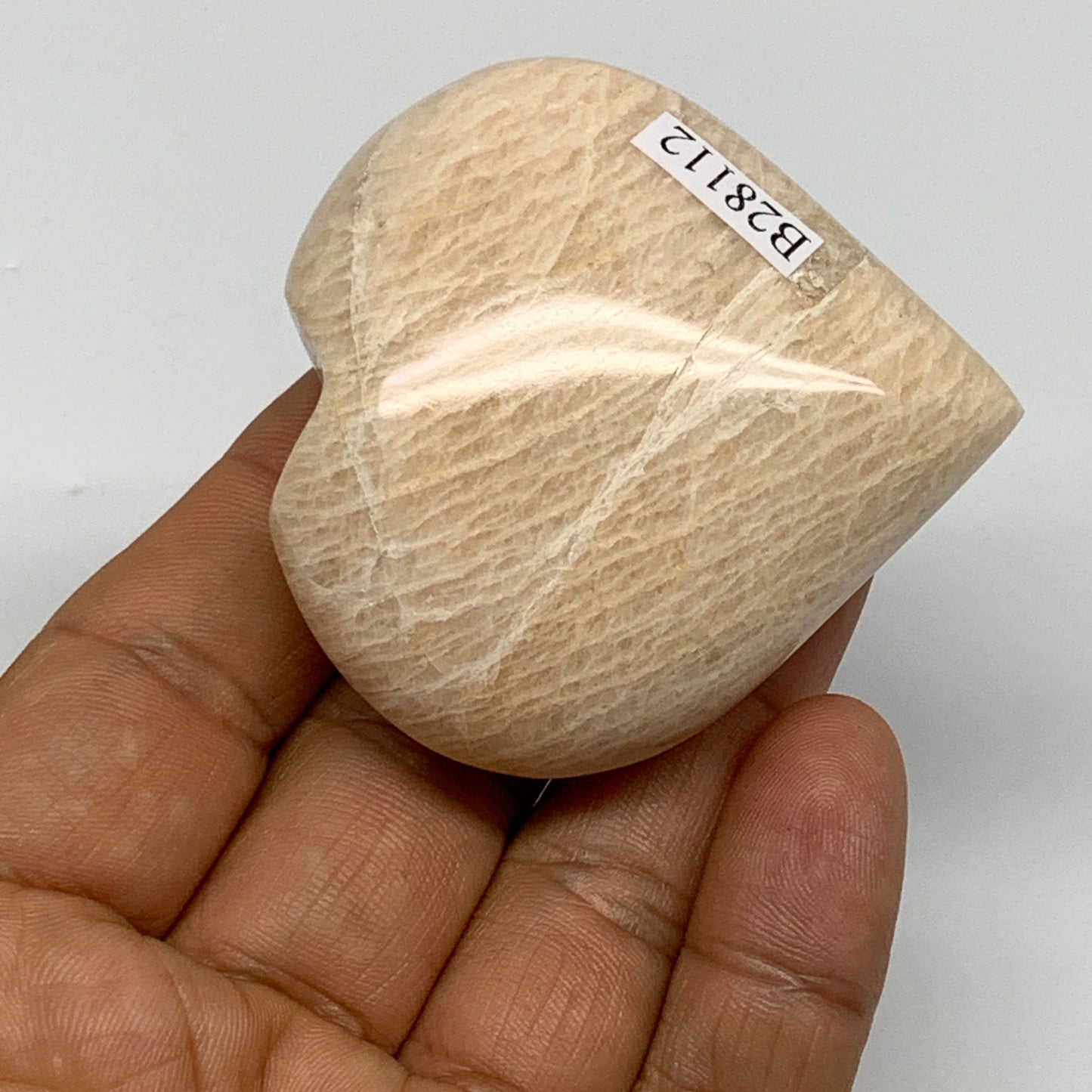 88.9g, 2.2"x2.1"x1", Peach Moonstone Heart Crystal Polished Gemstone, B28112
