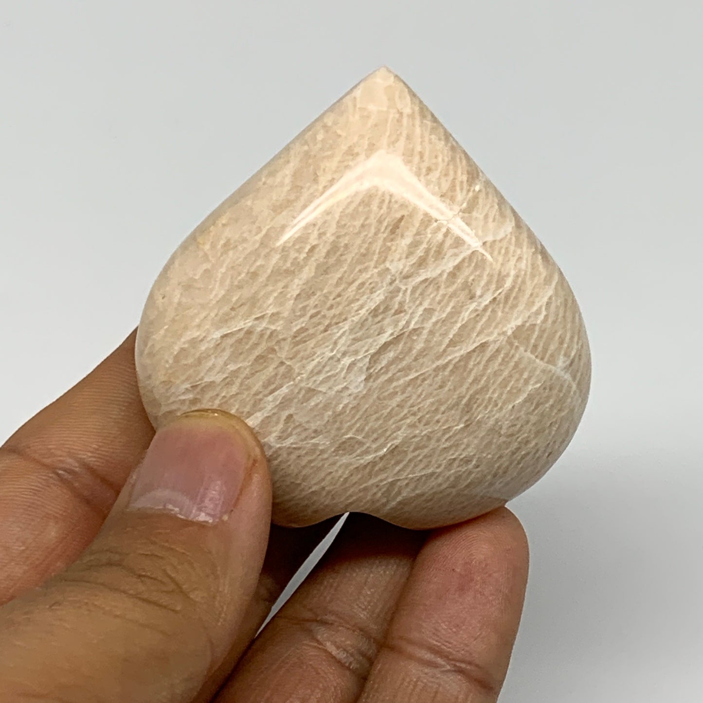88.9g, 2.2"x2.1"x1", Peach Moonstone Heart Crystal Polished Gemstone, B28112