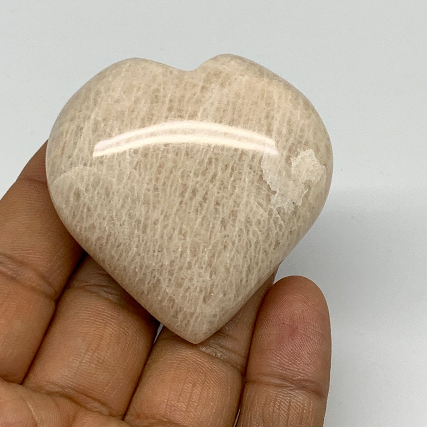 71.9g, 2"x2"x0.9", Peach Moonstone Heart Crystal Polished Gemstone, B28113
