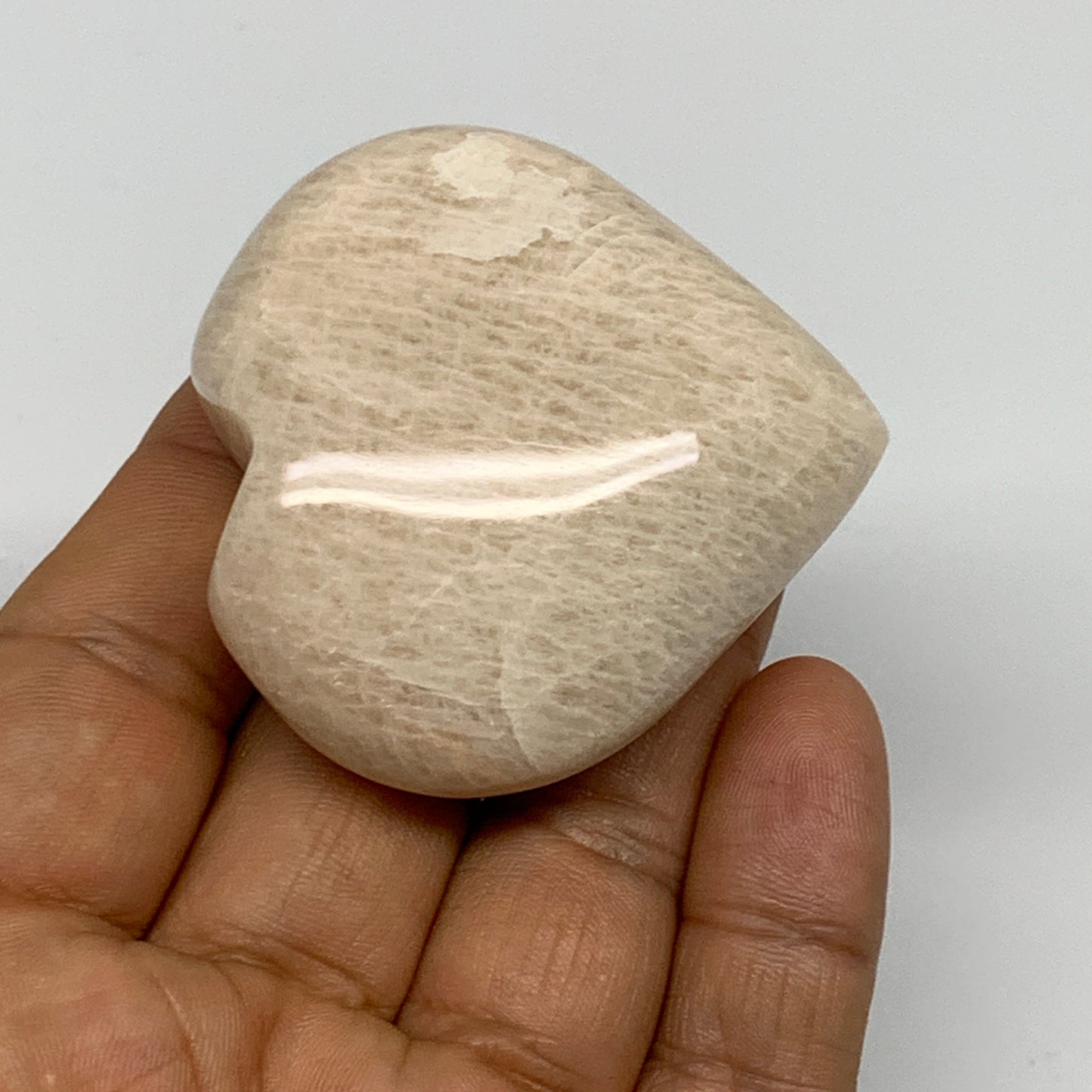 71.9g, 2"x2"x0.9", Peach Moonstone Heart Crystal Polished Gemstone, B28113