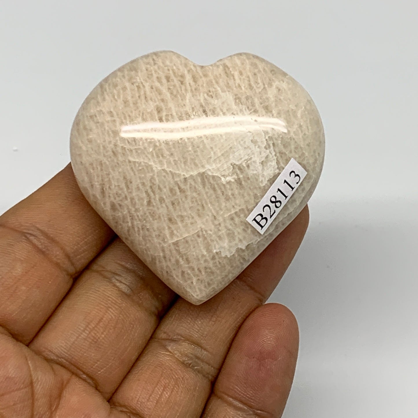 71.9g, 2"x2"x0.9", Peach Moonstone Heart Crystal Polished Gemstone, B28113