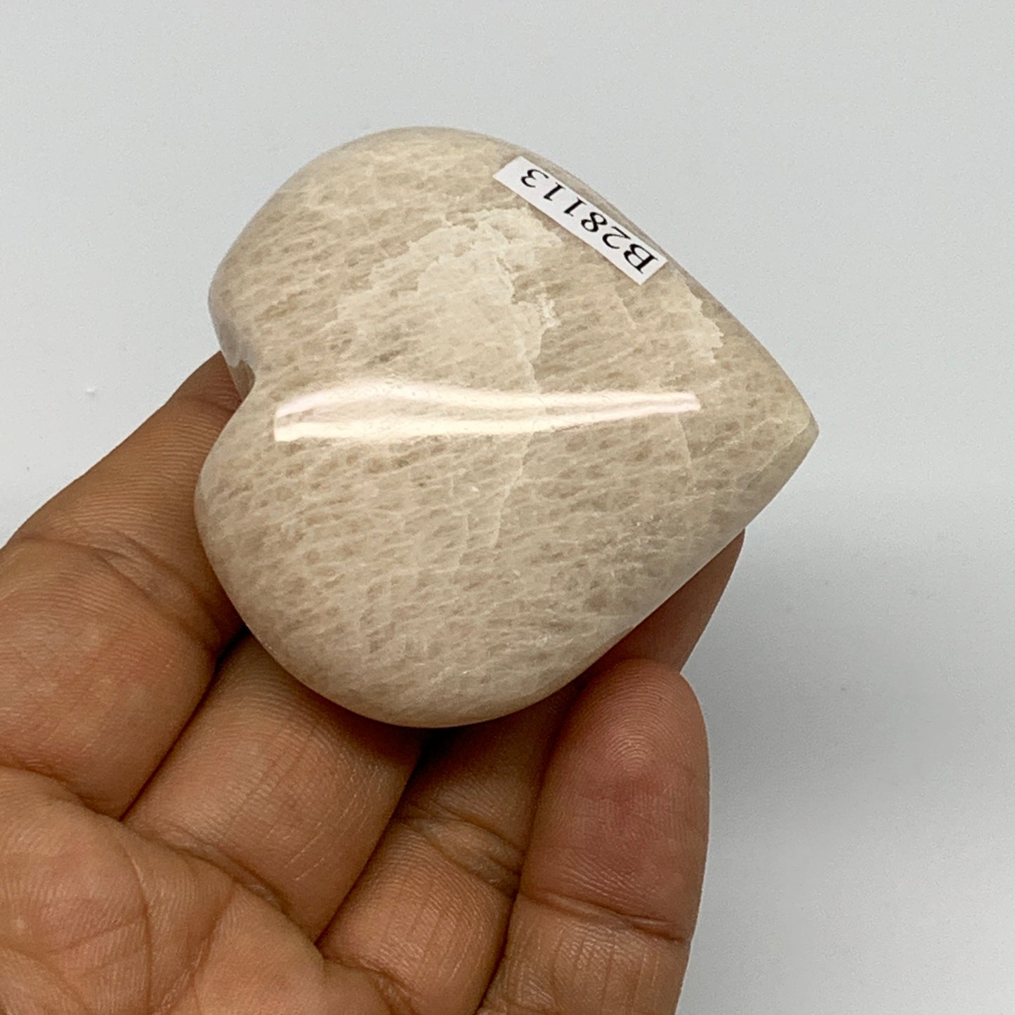 71.9g, 2"x2"x0.9", Peach Moonstone Heart Crystal Polished Gemstone, B28113