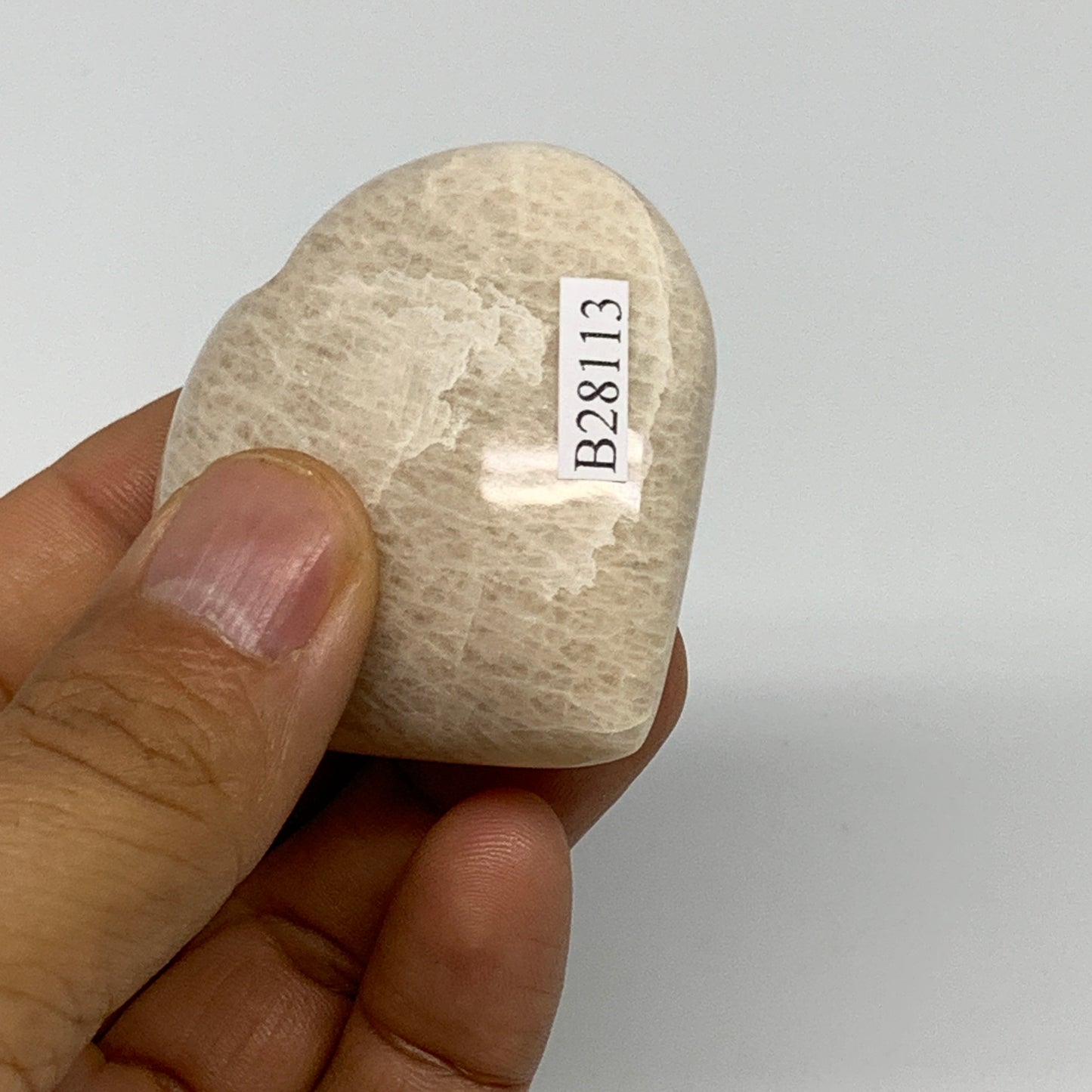 71.9g, 2"x2"x0.9", Peach Moonstone Heart Crystal Polished Gemstone, B28113