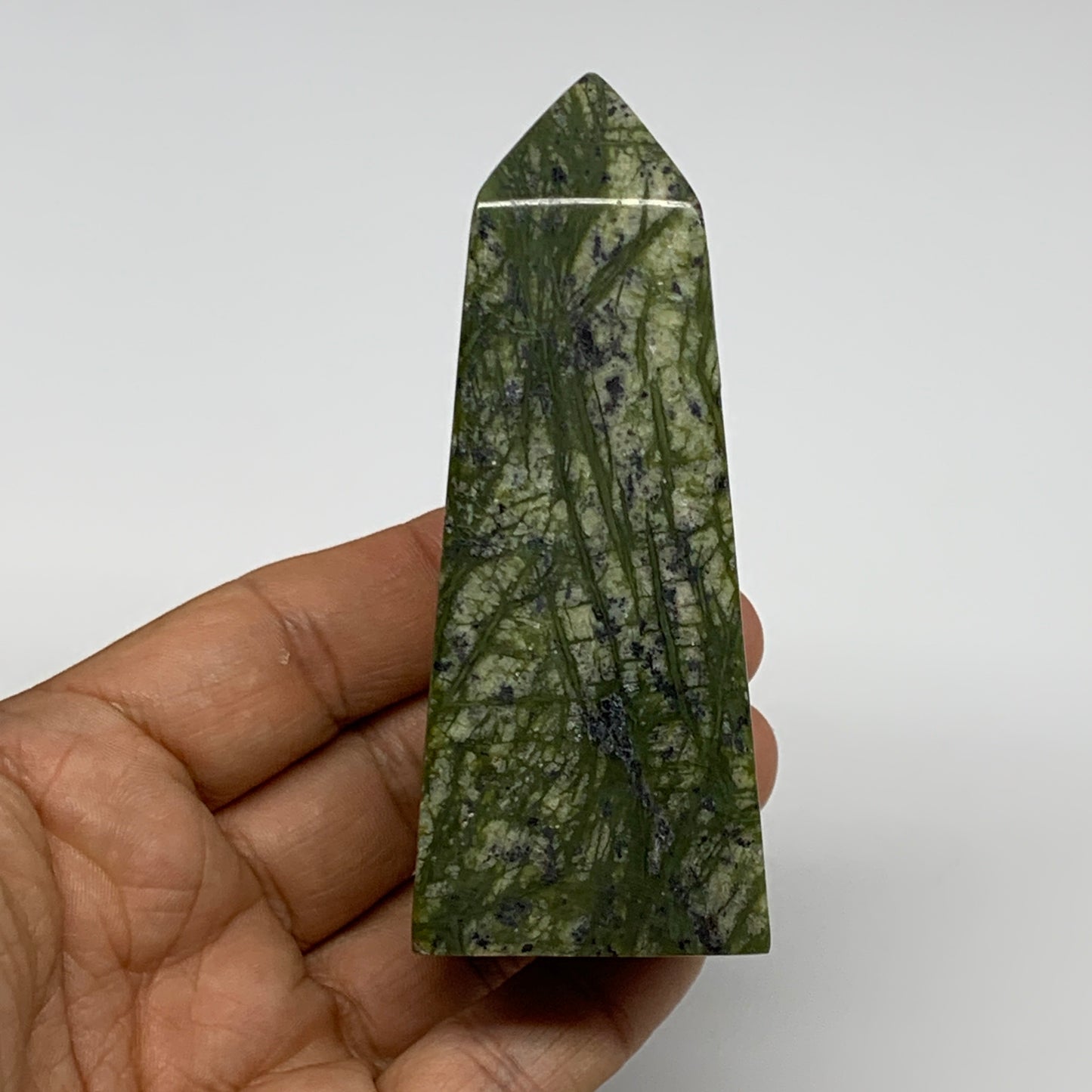 195.4g, 3.5"x1.4"x1.4", Serpentine Point Tower Obelisk Crystal @Pakistan, B29642