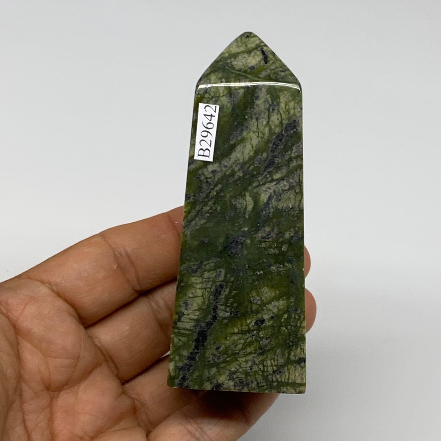 195.4g, 3.5"x1.4"x1.4", Serpentine Point Tower Obelisk Crystal @Pakistan, B29642