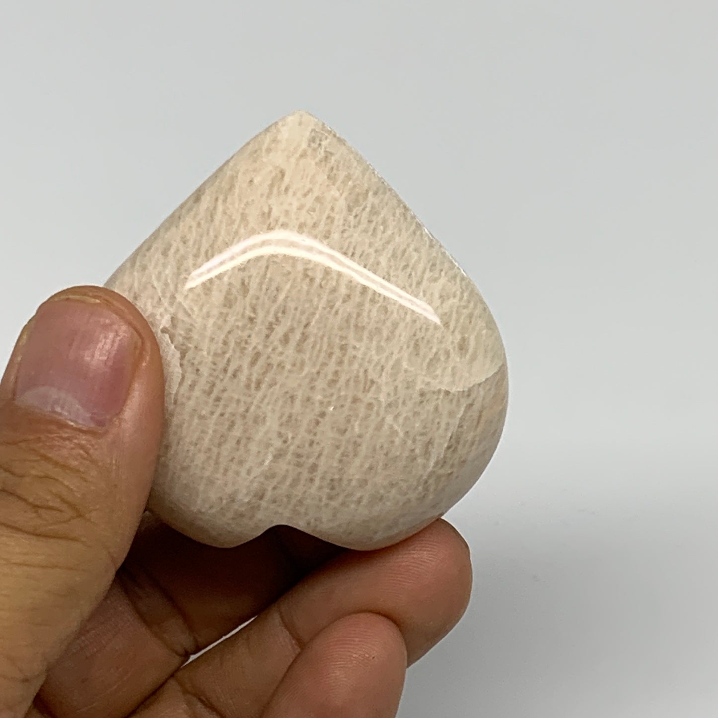 71.9g, 2"x2"x0.9", Peach Moonstone Heart Crystal Polished Gemstone, B28113