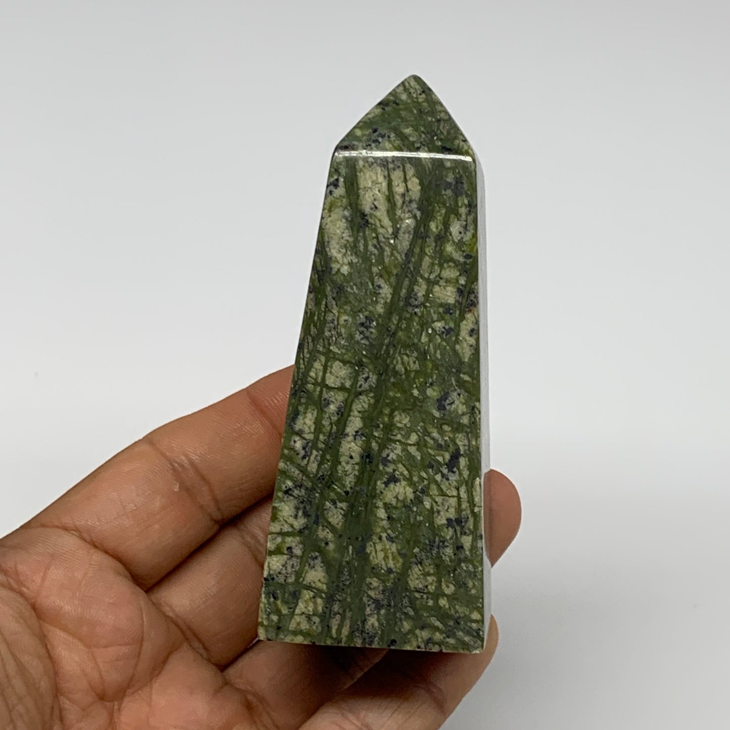 195.4g, 3.5"x1.4"x1.4", Serpentine Point Tower Obelisk Crystal @Pakistan, B29642