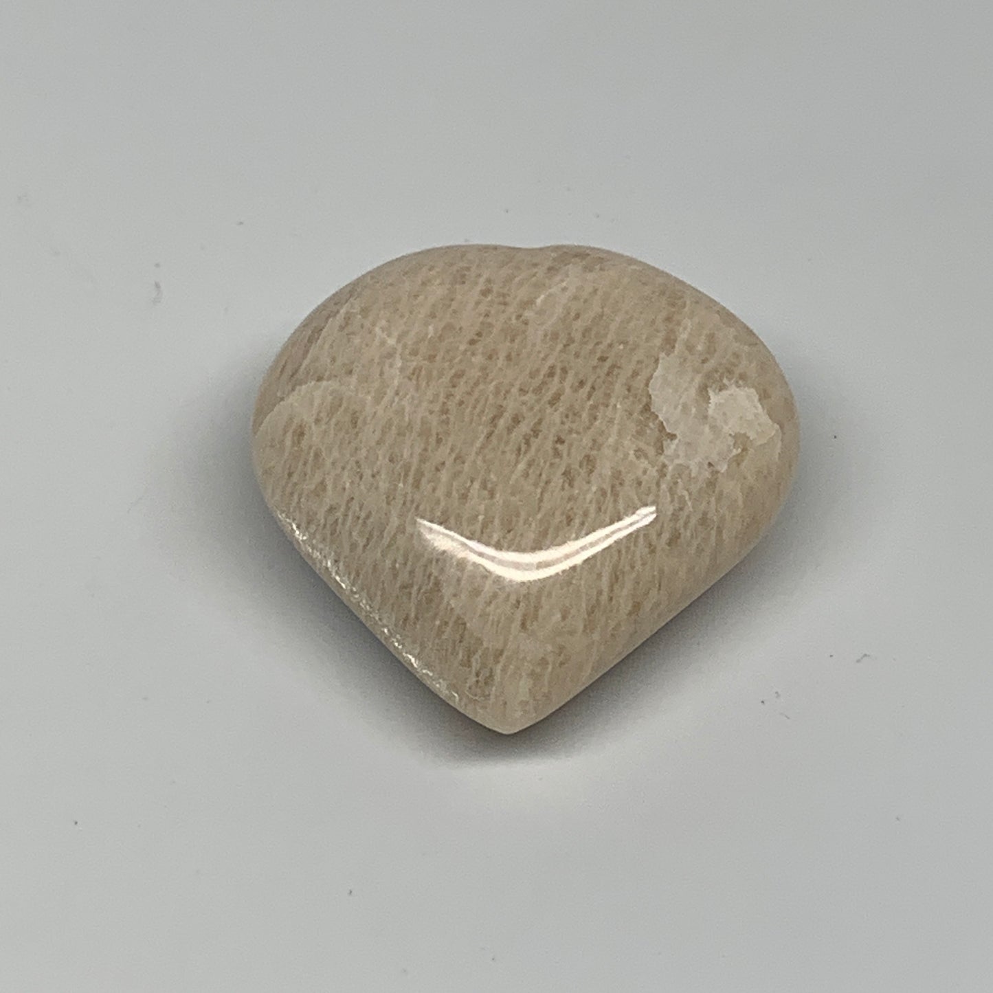 71.9g, 2"x2"x0.9", Peach Moonstone Heart Crystal Polished Gemstone, B28113