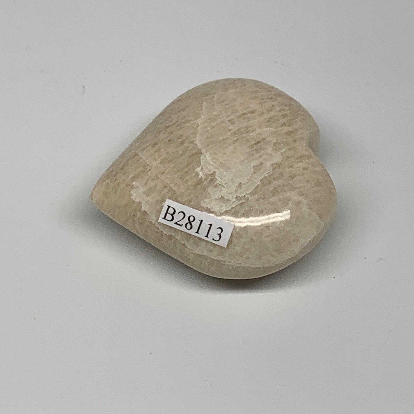 71.9g, 2"x2"x0.9", Peach Moonstone Heart Crystal Polished Gemstone, B28113