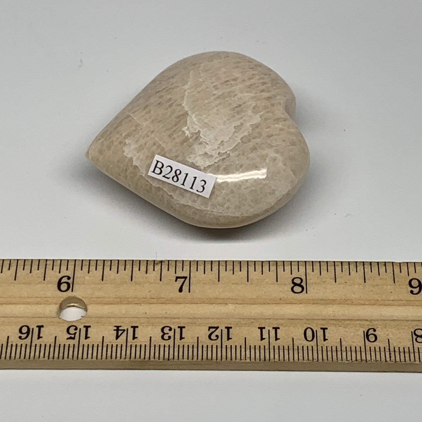 71.9g, 2"x2"x0.9", Peach Moonstone Heart Crystal Polished Gemstone, B28113