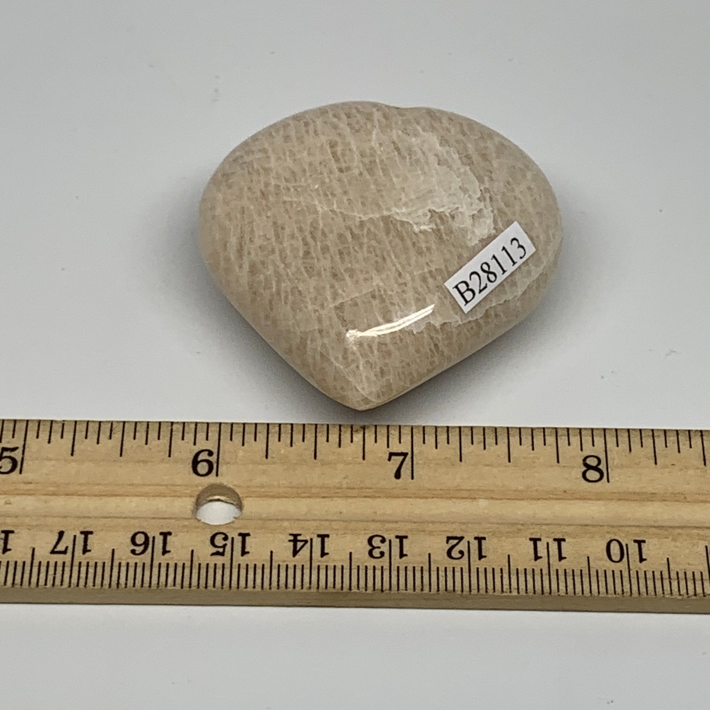 71.9g, 2"x2"x0.9", Peach Moonstone Heart Crystal Polished Gemstone, B28113