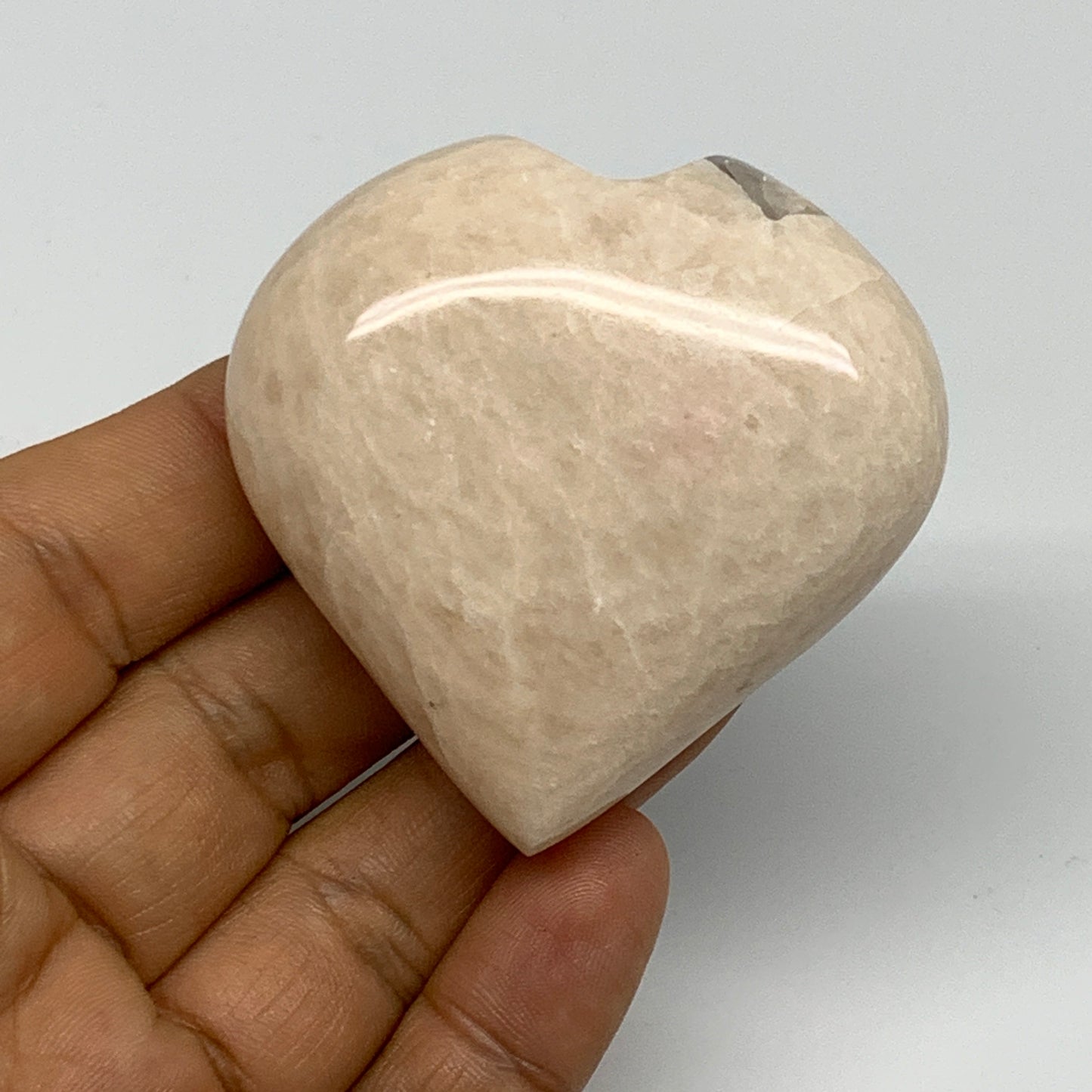 89.5g, 2.2"x2.2"x0.9", Peach Moonstone Heart Crystal Polished Gemstone, B28114