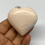 89.5g, 2.2"x2.2"x0.9", Peach Moonstone Heart Crystal Polished Gemstone, B28114