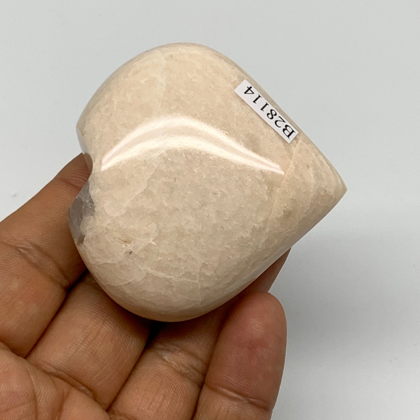 89.5g, 2.2"x2.2"x0.9", Peach Moonstone Heart Crystal Polished Gemstone, B28114