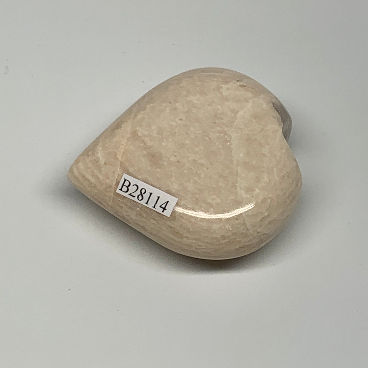 89.5g, 2.2"x2.2"x0.9", Peach Moonstone Heart Crystal Polished Gemstone, B28114