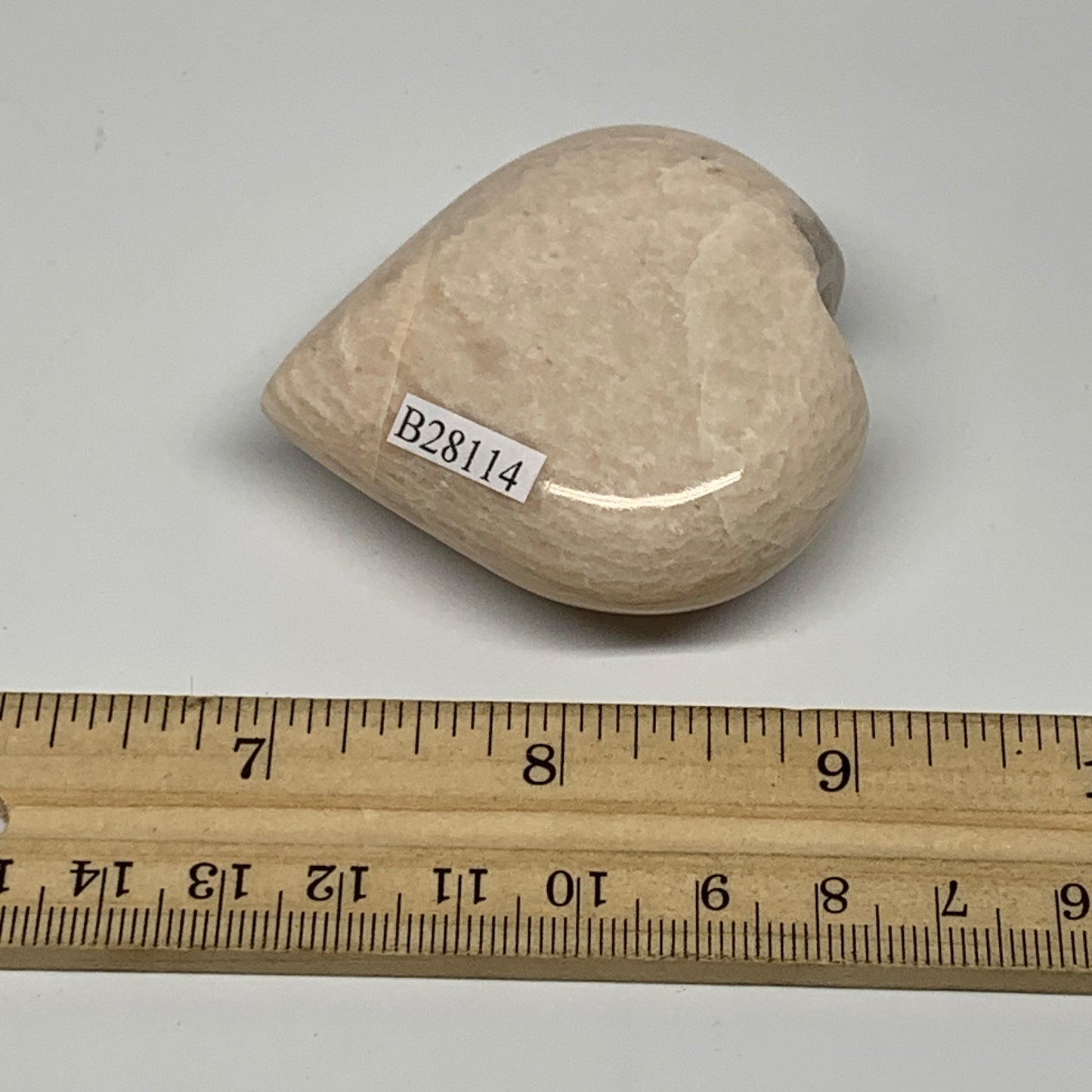 89.5g, 2.2"x2.2"x0.9", Peach Moonstone Heart Crystal Polished Gemstone, B28114