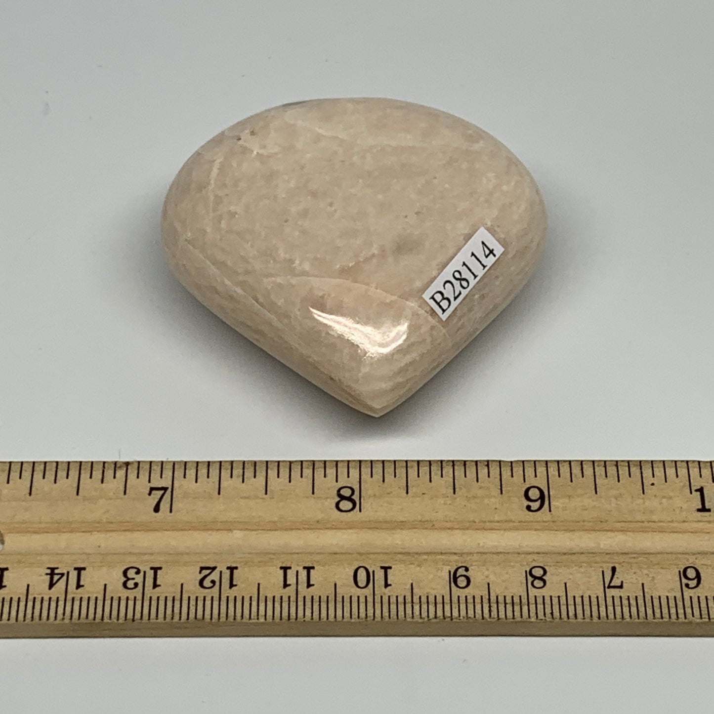 89.5g, 2.2"x2.2"x0.9", Peach Moonstone Heart Crystal Polished Gemstone, B28114