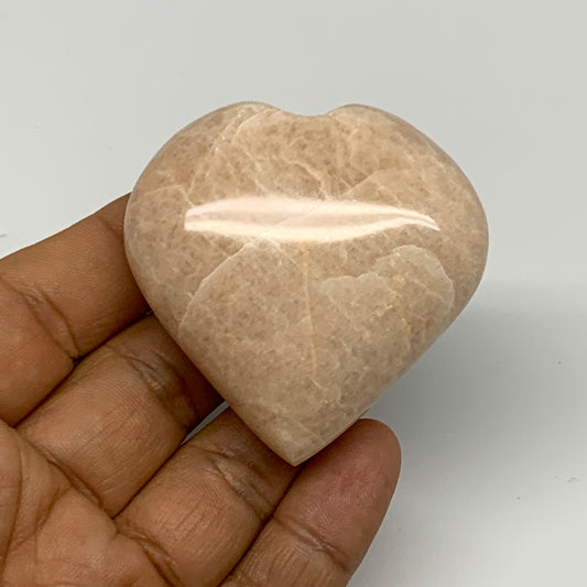 83.7g, 2.1"x2.1"x0.9", Peach Moonstone Heart Crystal Polished Gemstone, B28116