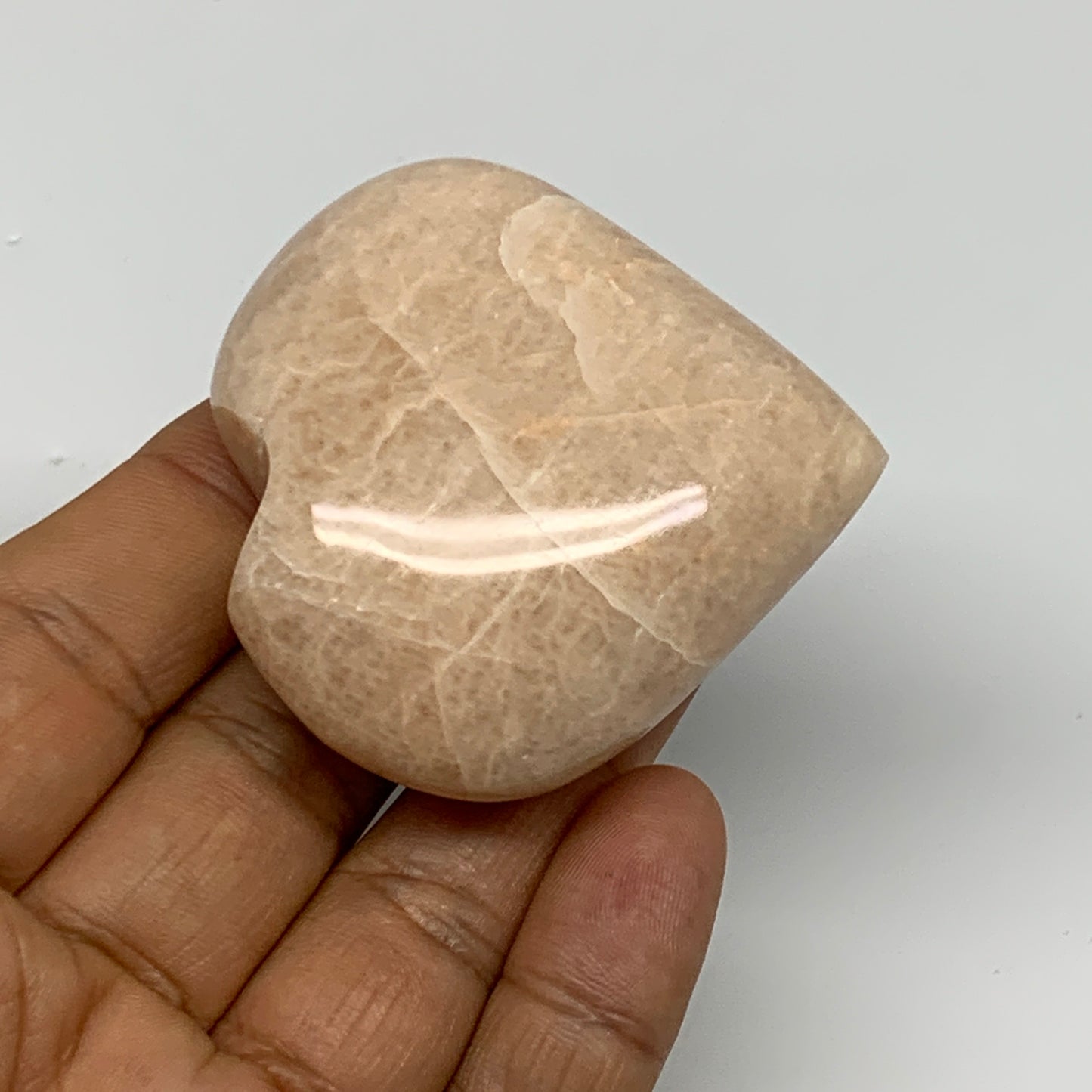 83.7g, 2.1"x2.1"x0.9", Peach Moonstone Heart Crystal Polished Gemstone, B28116