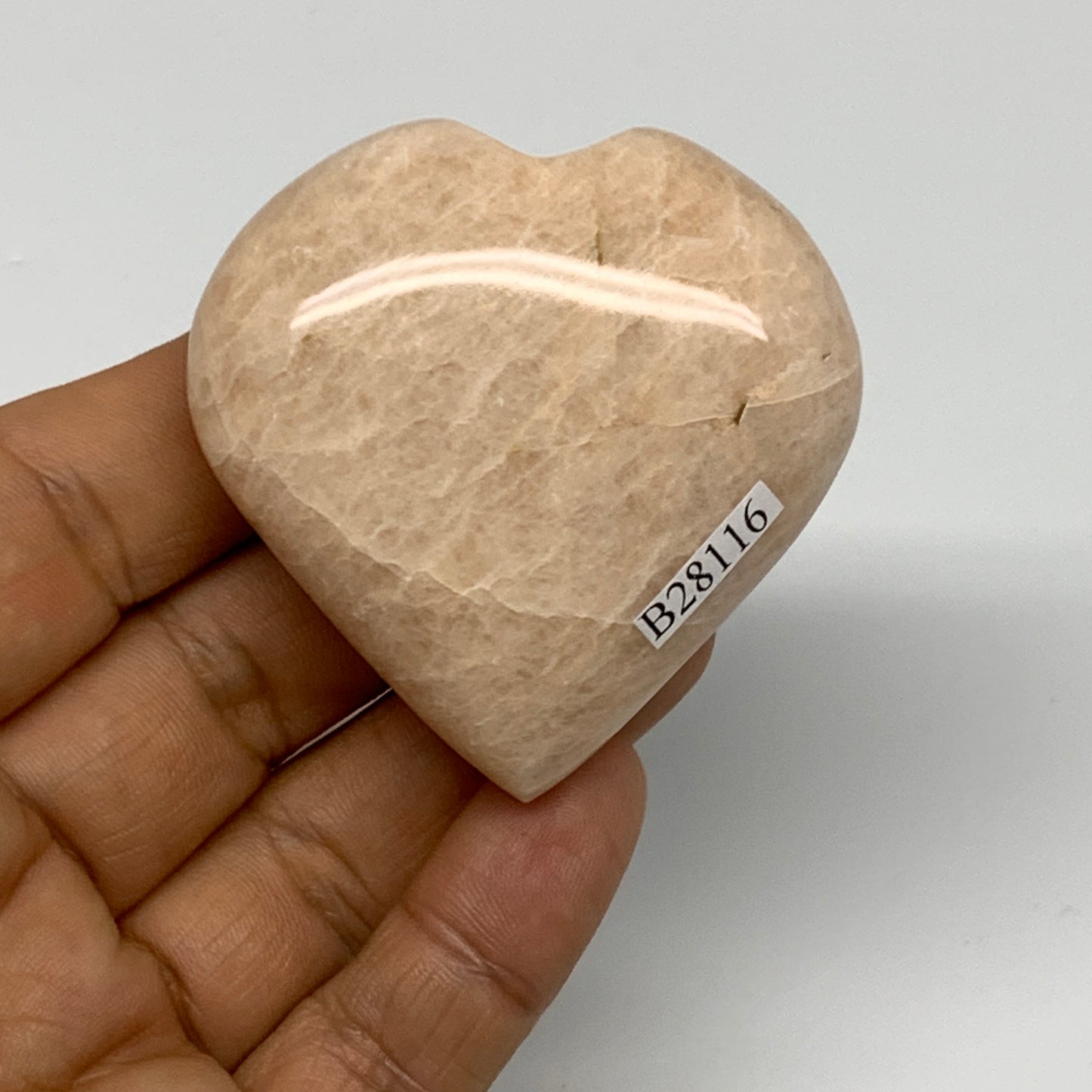 83.7g, 2.1"x2.1"x0.9", Peach Moonstone Heart Crystal Polished Gemstone, B28116