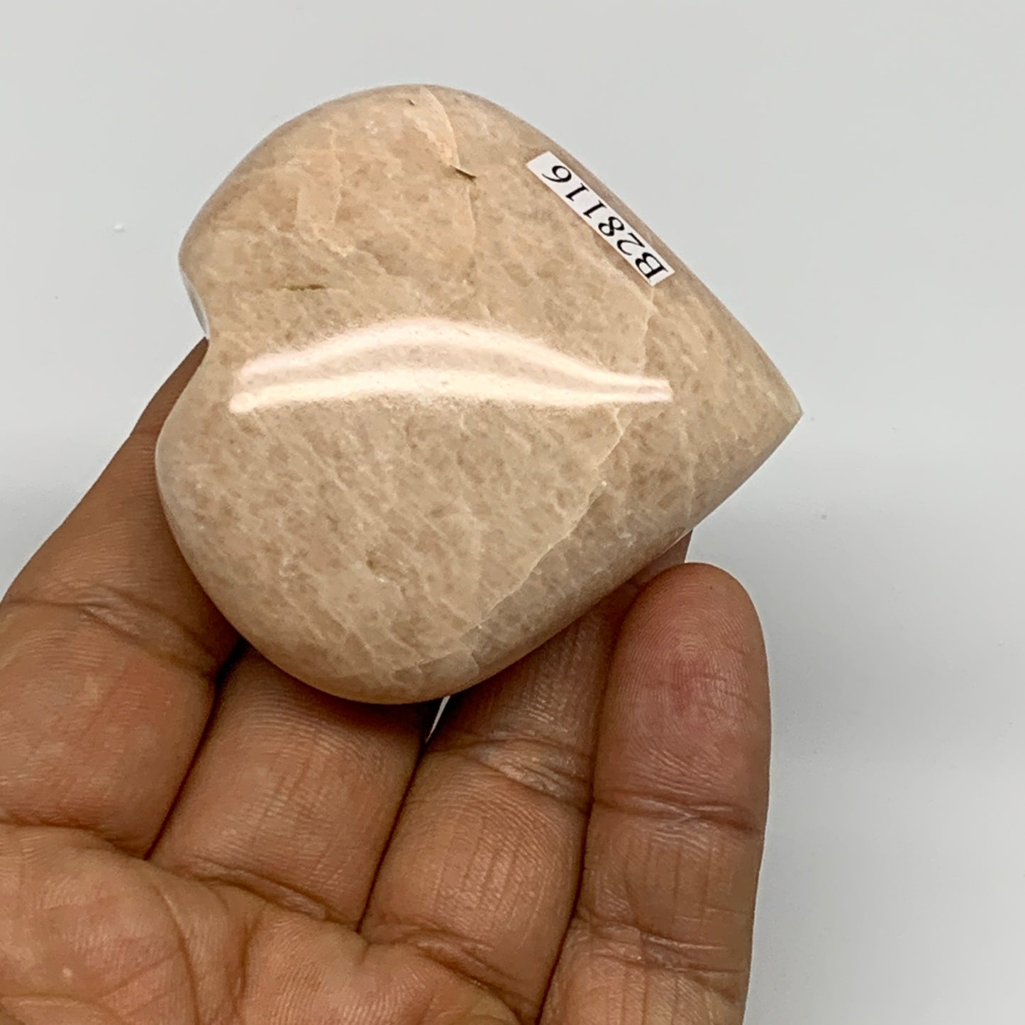 83.7g, 2.1"x2.1"x0.9", Peach Moonstone Heart Crystal Polished Gemstone, B28116