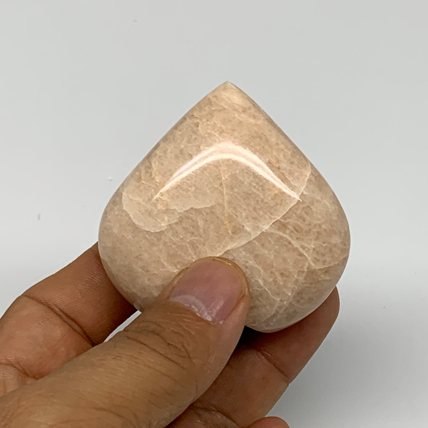 83.7g, 2.1"x2.1"x0.9", Peach Moonstone Heart Crystal Polished Gemstone, B28116