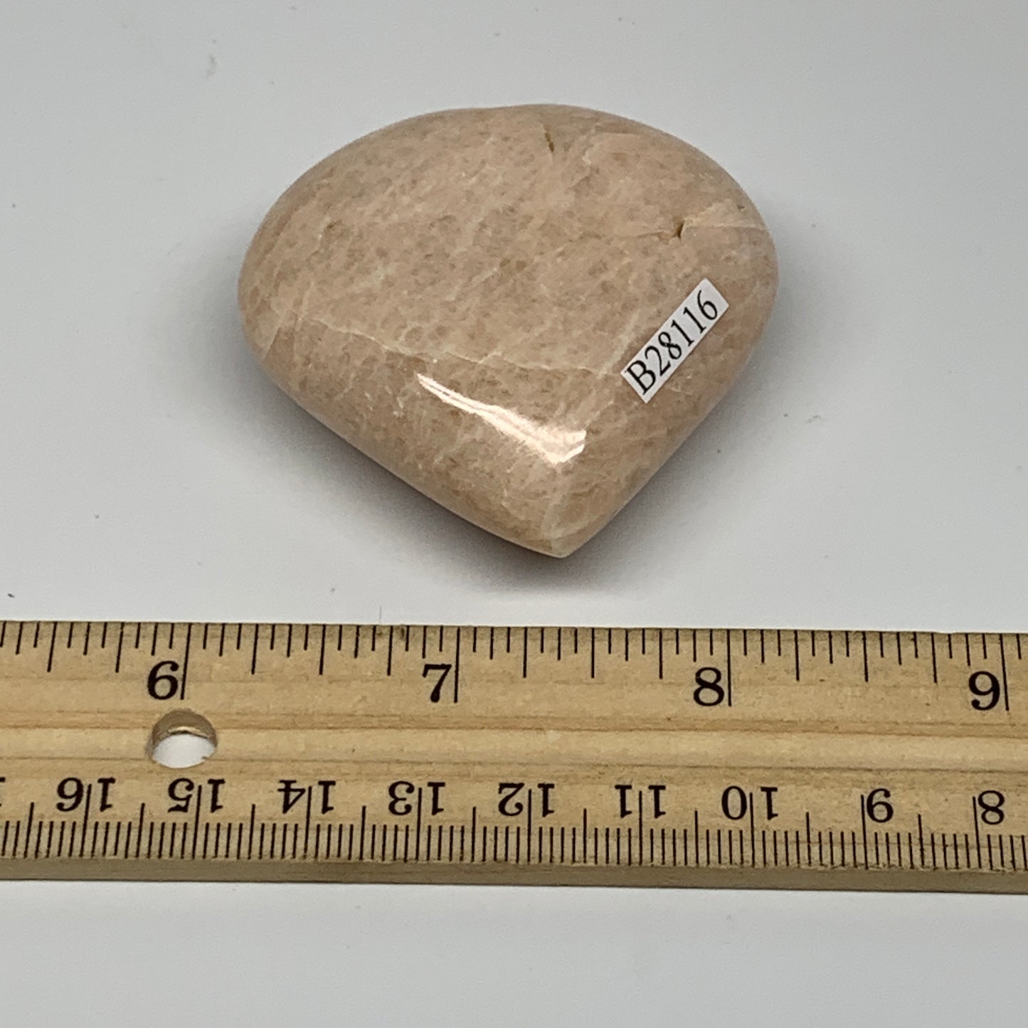 83.7g, 2.1"x2.1"x0.9", Peach Moonstone Heart Crystal Polished Gemstone, B28116