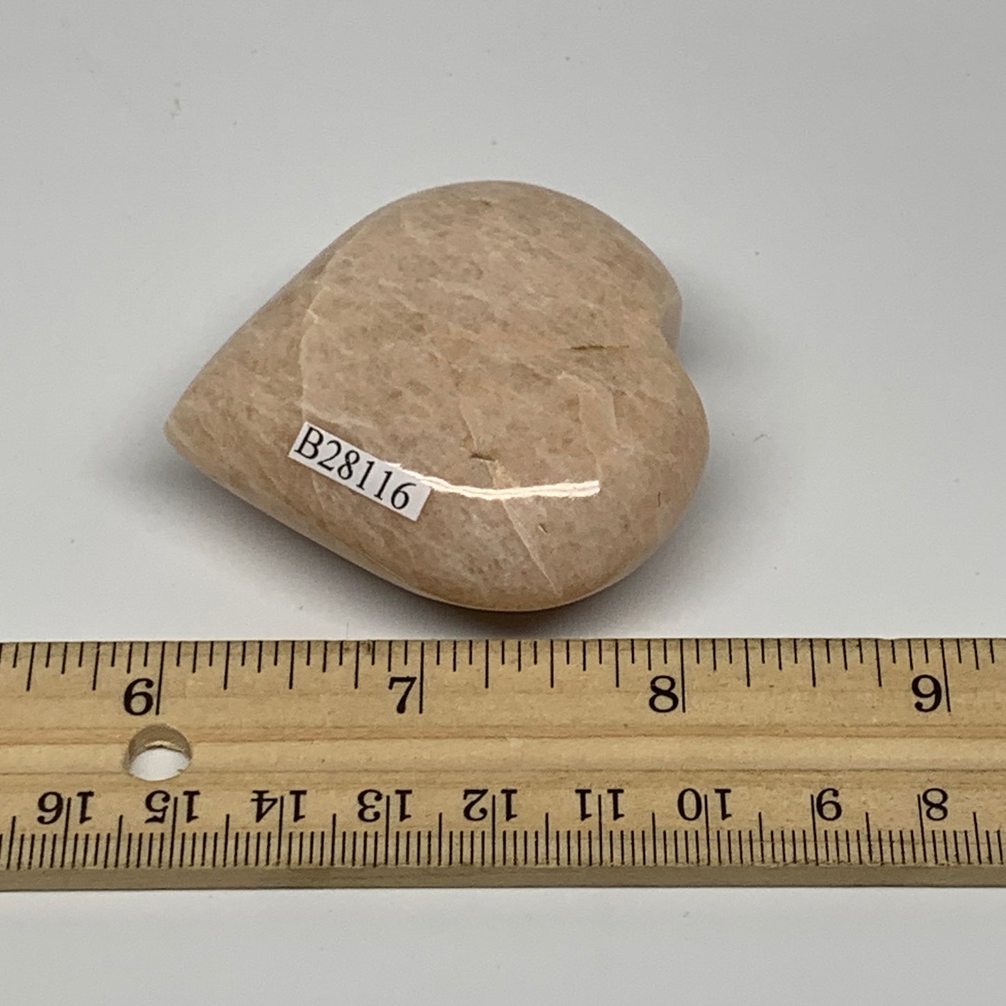 83.7g, 2.1"x2.1"x0.9", Peach Moonstone Heart Crystal Polished Gemstone, B28116