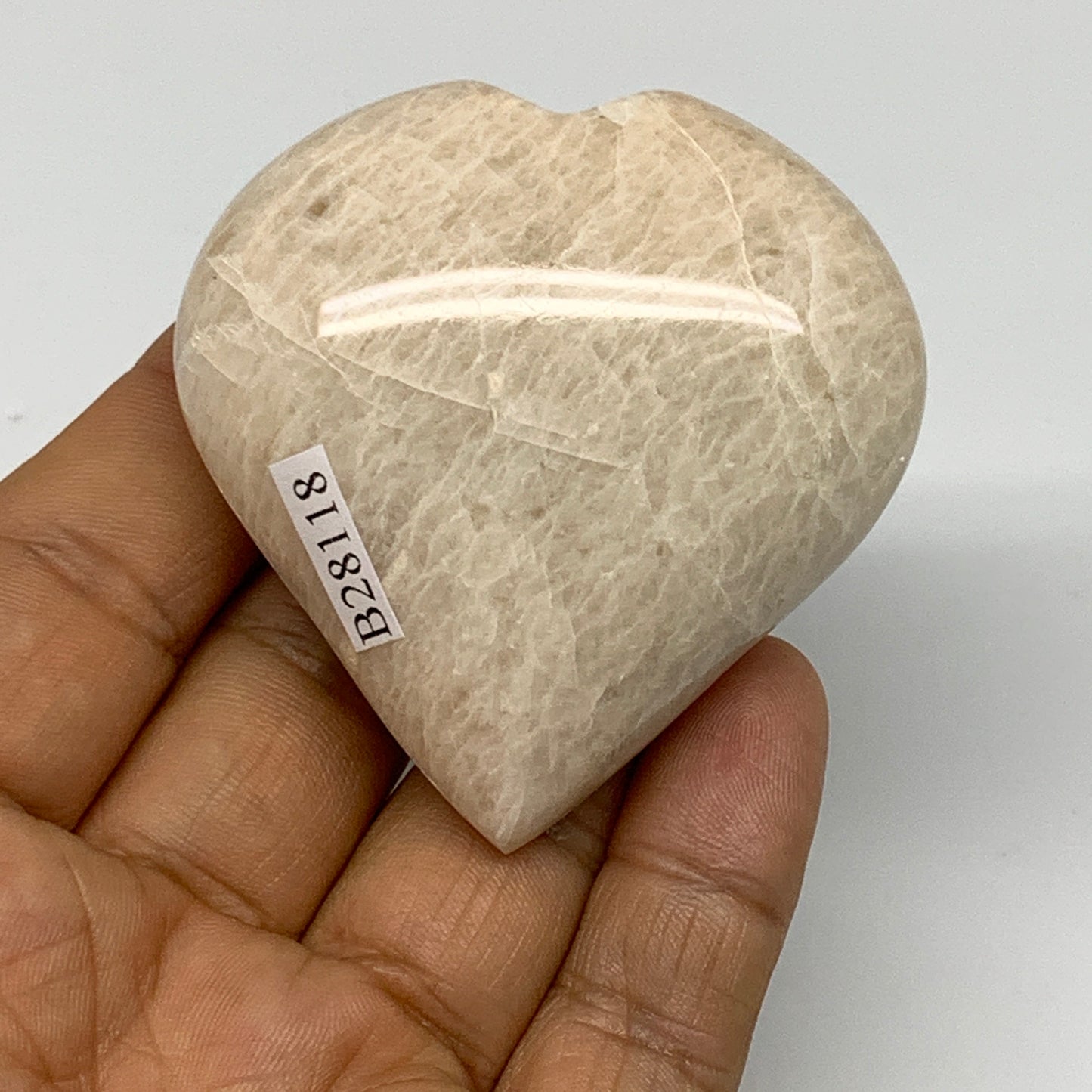 94.4g, 2.3"x2.2"x1", Peach Moonstone Heart Crystal Polished Gemstone, B28118
