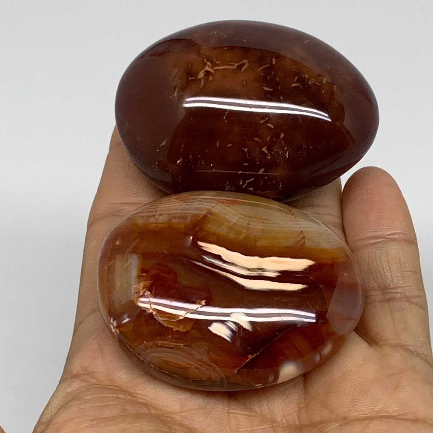 164.8g, 2.1"-2.2", 2pcs, Red Carnelian Palm-Stone Gem Crystal Polished, B37597